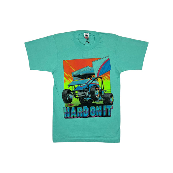 (1990) Hard On It, Sprint Car Racing Double Sided Sea Green T-Shirt
