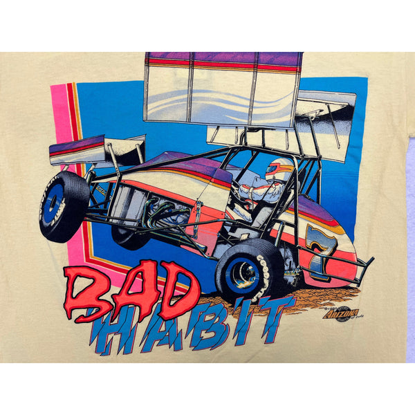 (1990) Bad Habit, Dirt Track Racing Double Sided Yellow T-Shirt m