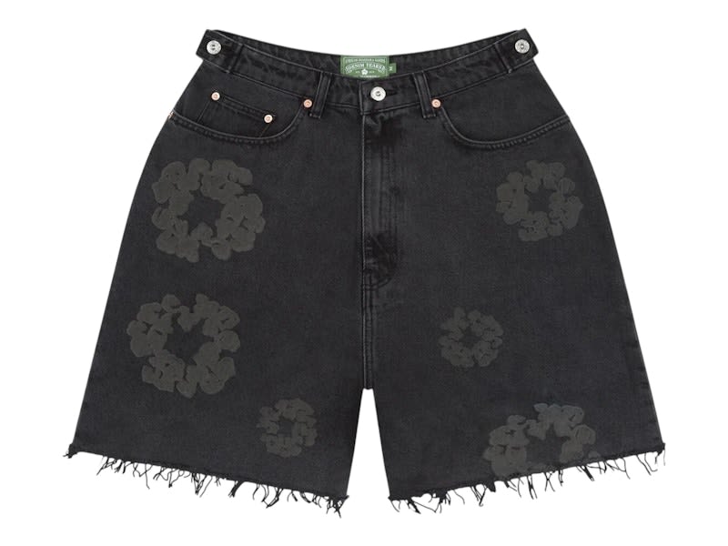 SP10490 Denim Tears Mono Cotton Wreath Denim Shorts Black