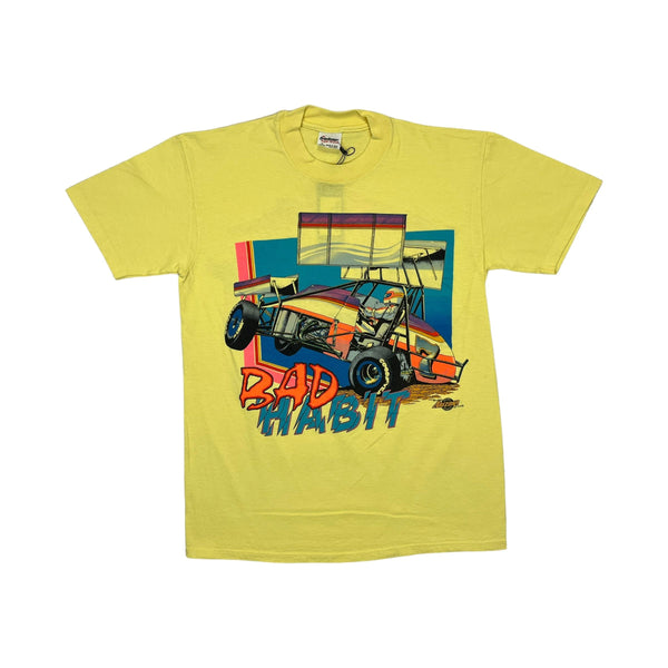 (1990) Bad Habit, Dirt Track Racing Double Sided Yellow T-Shirt m