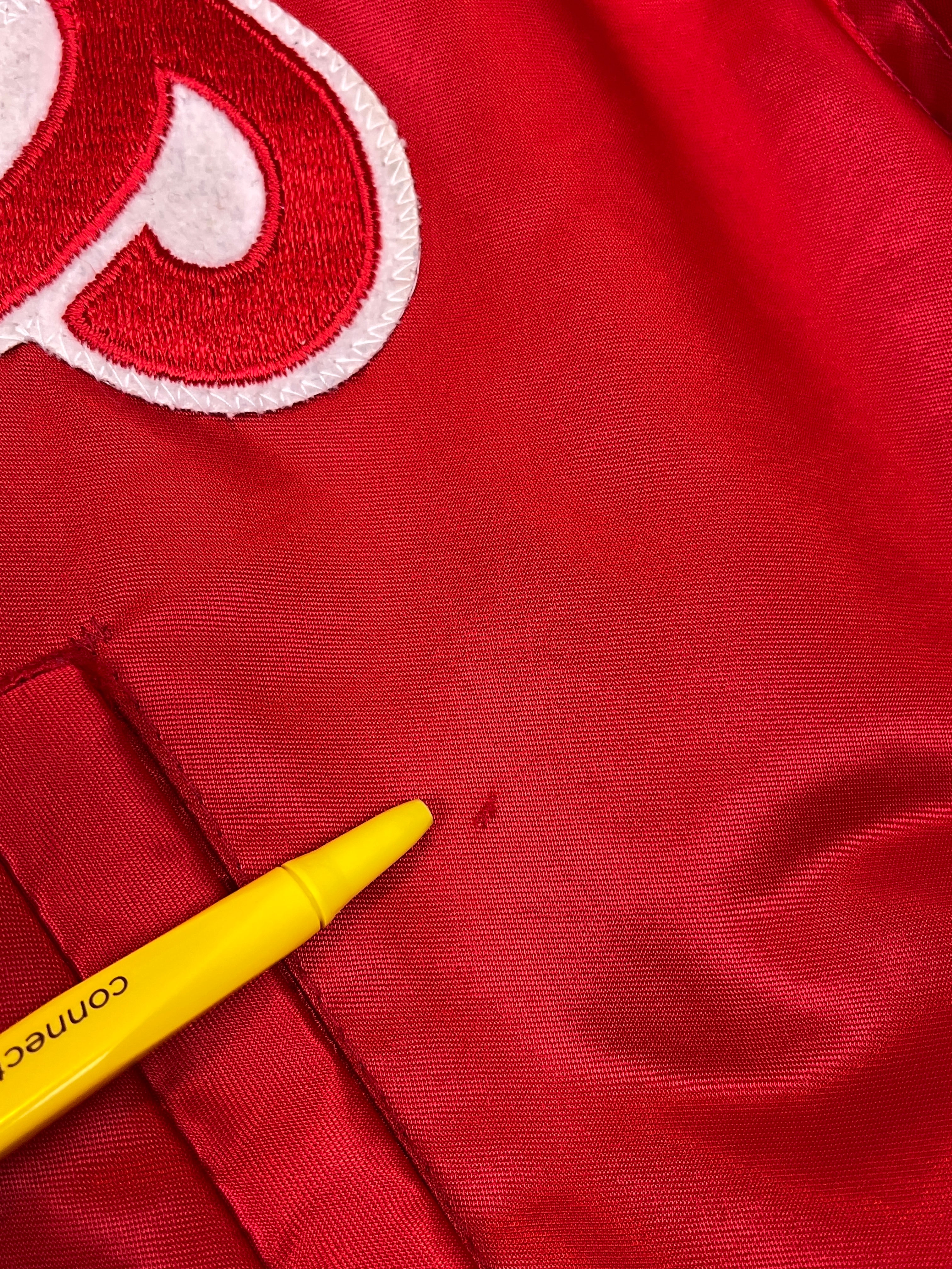 435601 (90s) Philadelphia Phillies Starter Satin Red Bomber Jacket