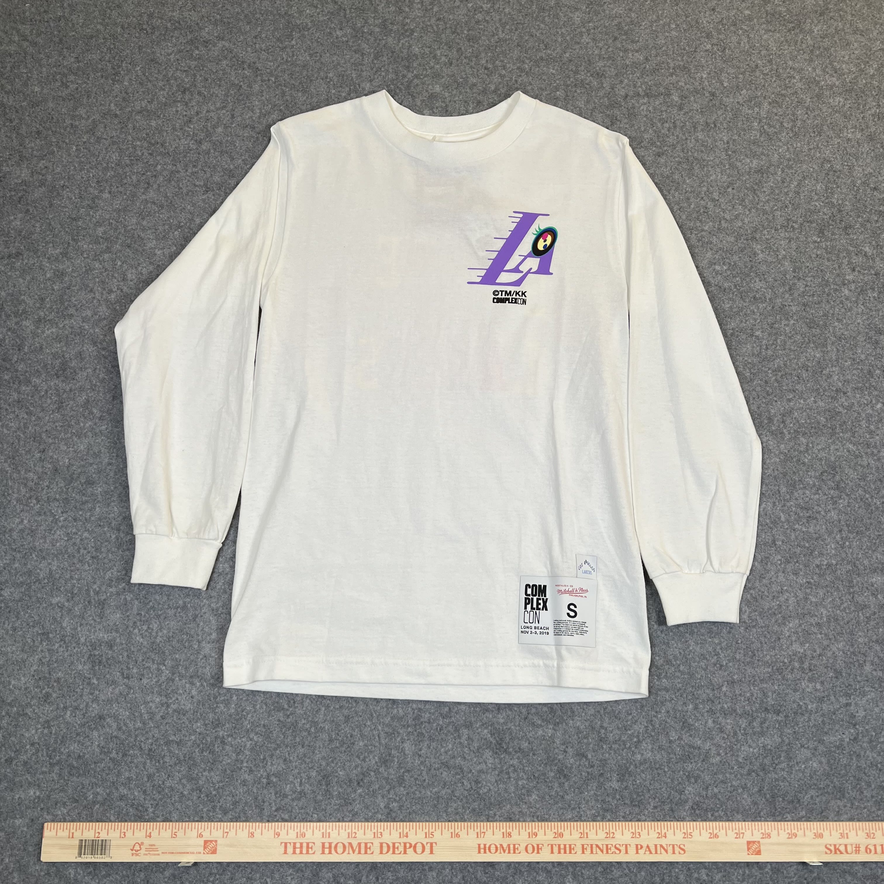278968 Takashi Murakami ComplexCon x LA Lakers M&N Triangle L/S Tee White