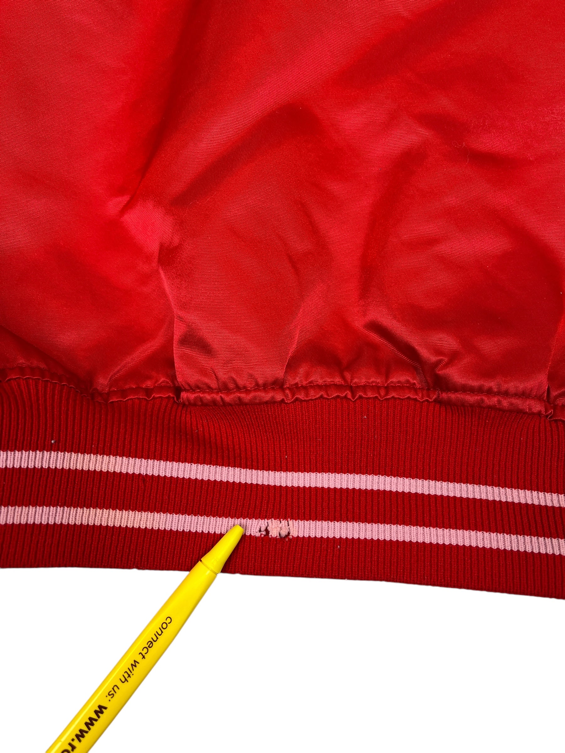 435601 (90s) Philadelphia Phillies Starter Satin Red Bomber Jacket