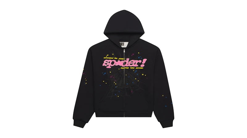 SP15046 Sp5der Punk V2 Zip Up Hoodie Black
