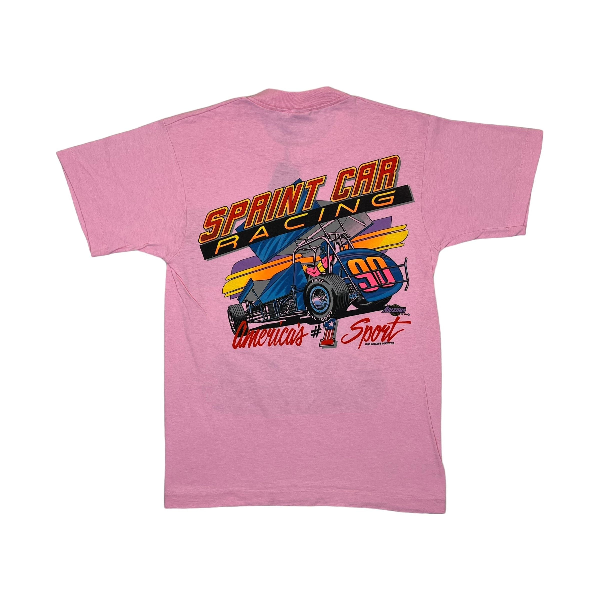 268985 (1990) Mud, Sweat, & Gears Sprint Car Dirt Racing Light Pink T-Shirt m