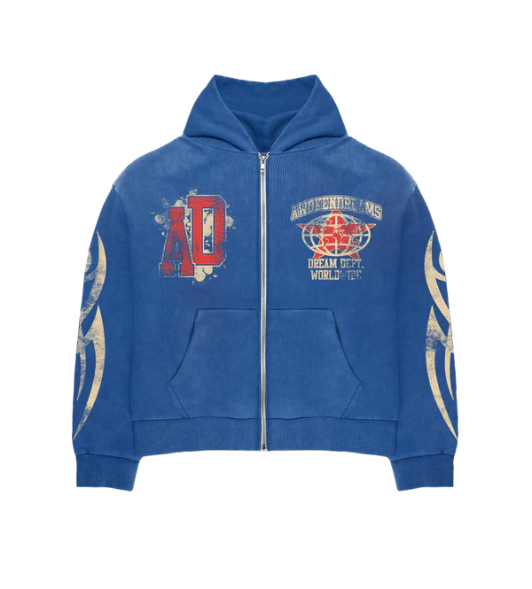 774597 Awoken Dreams Royal Blue Varsity Zip Up Hoodie