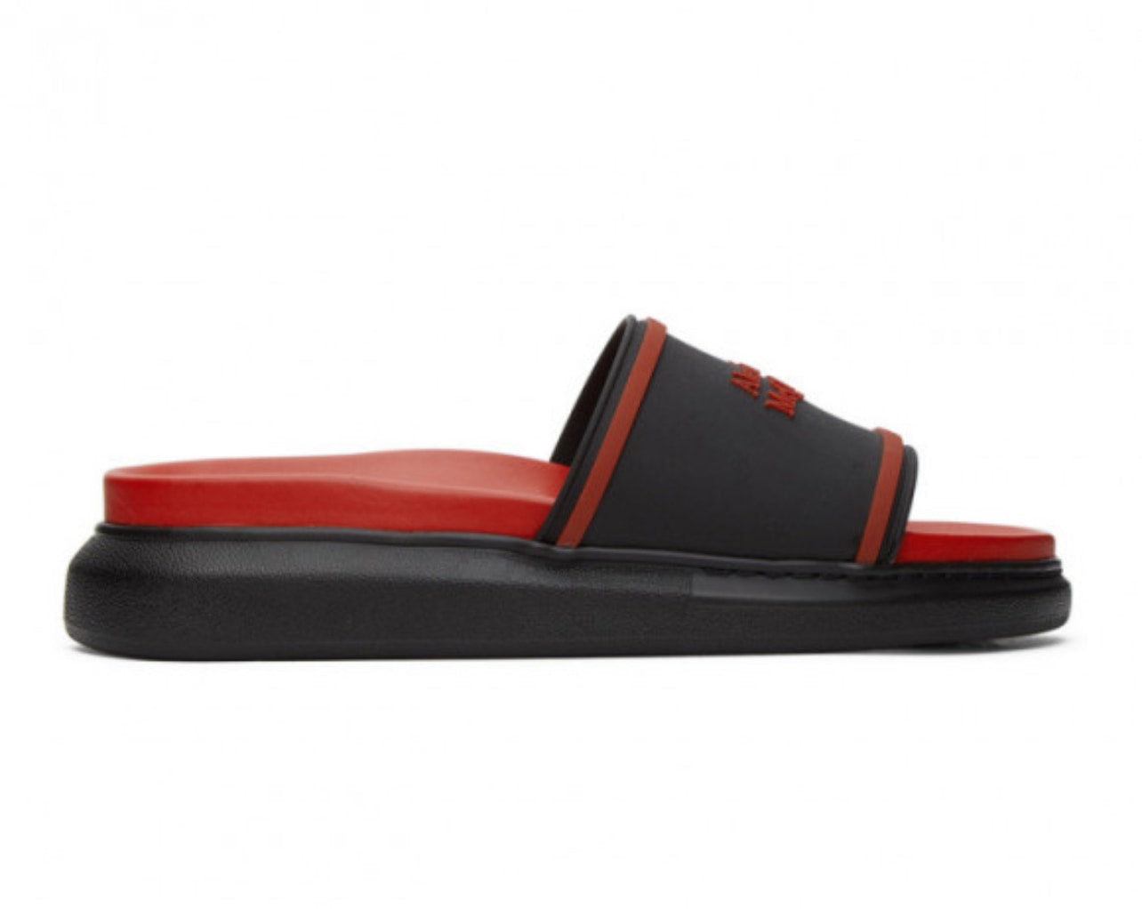 779858 Alexander McQueen Slides Logo Embossed Strap Sandals Black/Red