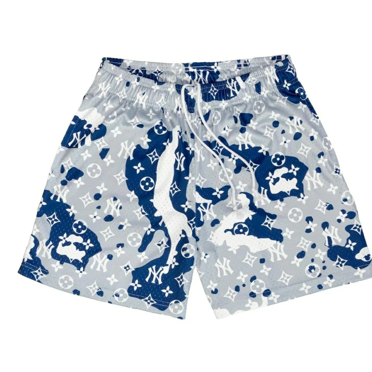 558195 Bravest Studios LV Yankees Shorts Monogram 'Camo Grey/White/Blue'