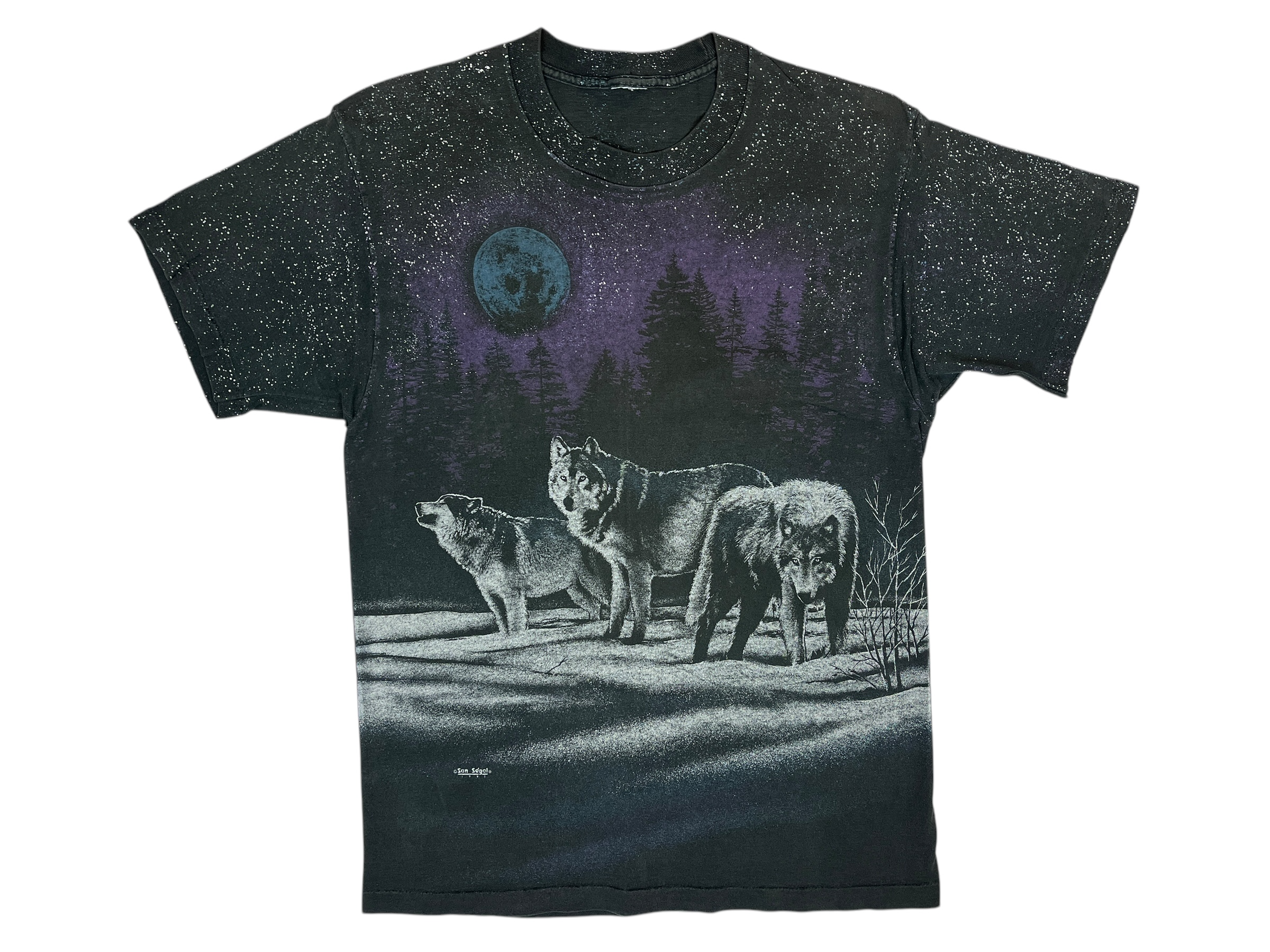 375196 (1991) Wolf Pack Night Scene All Over Print Nature T-Shirt