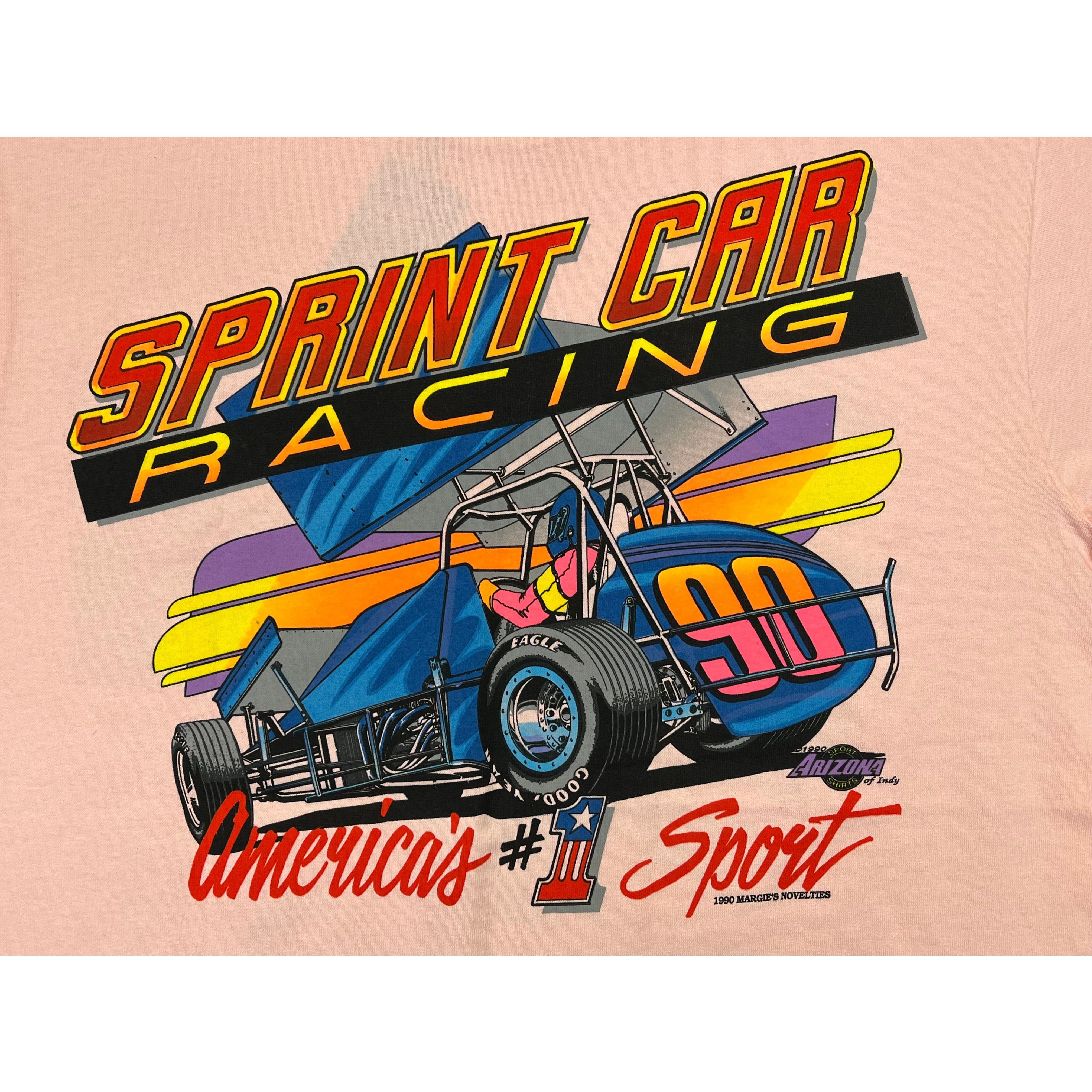 268991 (1990) Mud, Sweat, & Gears Sprint Car Dirt Racing Peach T-Shirt