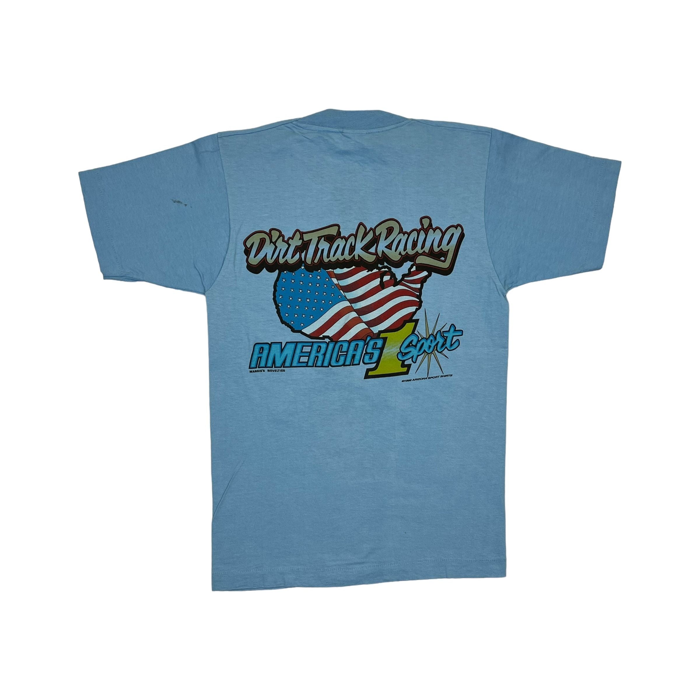 269043 (1990) Shit Happens, Sprint Car Racing Double Sided Baby Blue T-Shirt