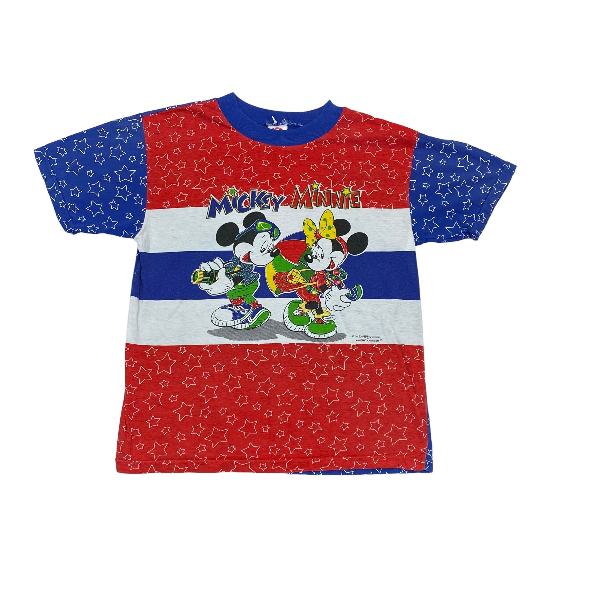 275707 (90s) Mickey & Minnie Disney Stars Stripes All Over T-Shirt