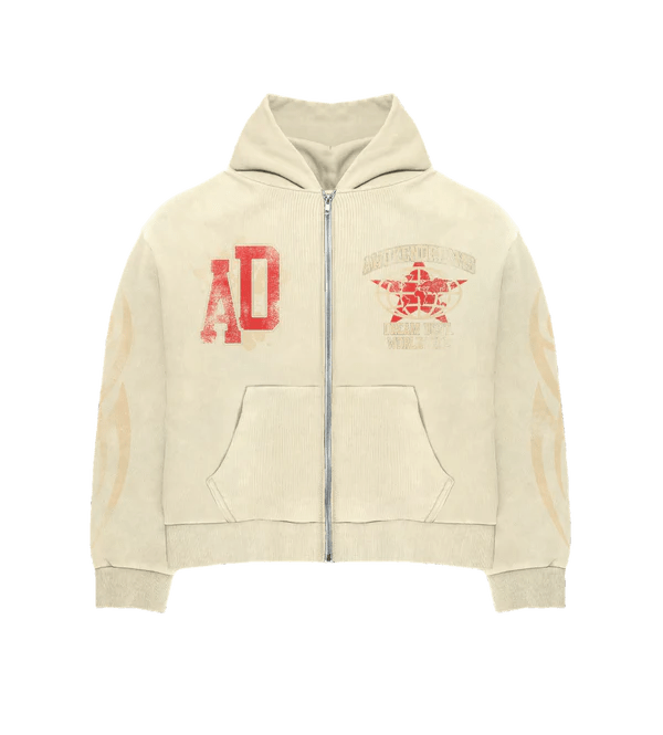 775560 Awoken Dreams Cream Varsity Zip Hoodie