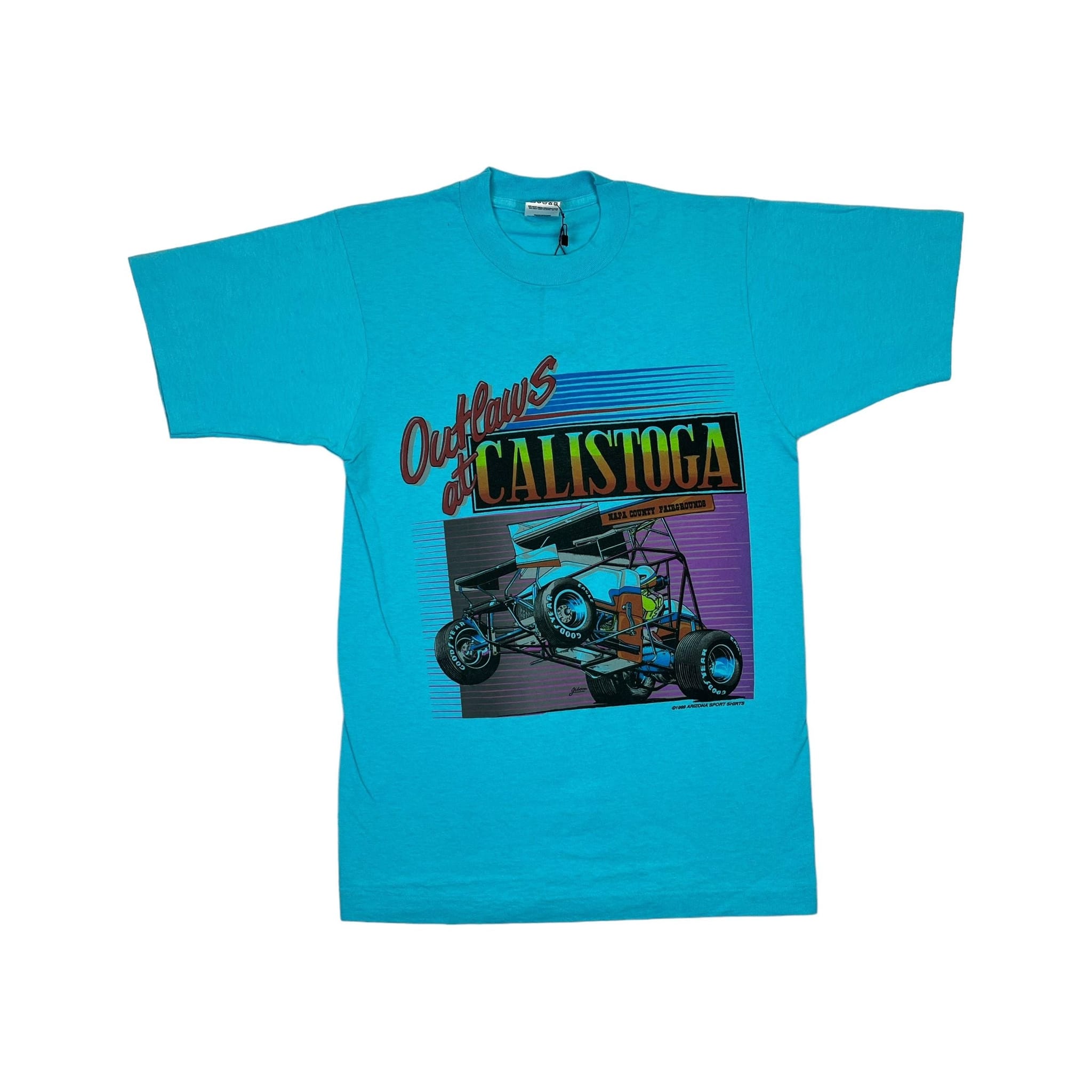 268966 (1989) Outlaws of Calistoga Speedway Napa County Sea Blue T-Shirt