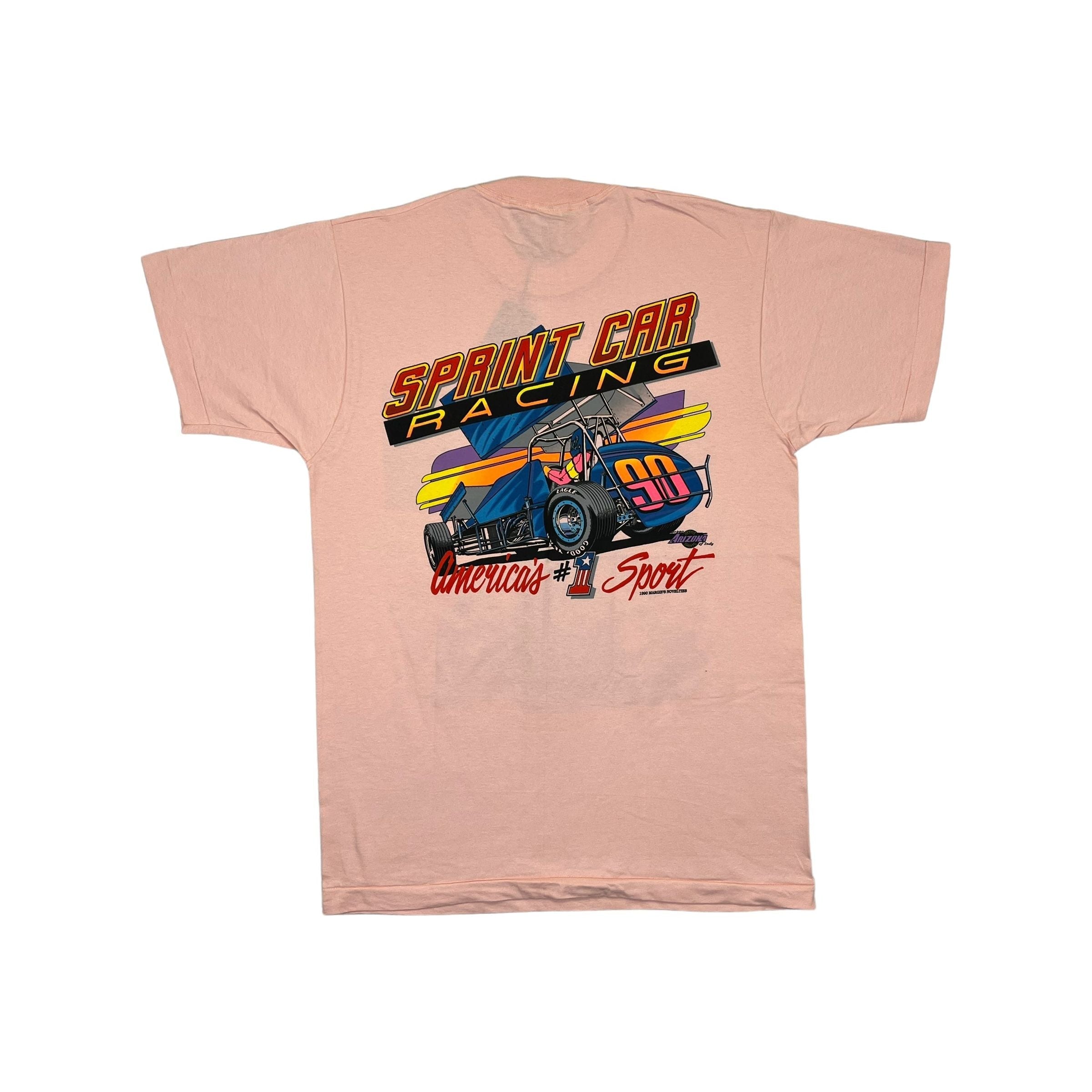 268991 (1990) Mud, Sweat, & Gears Sprint Car Dirt Racing Peach T-Shirt