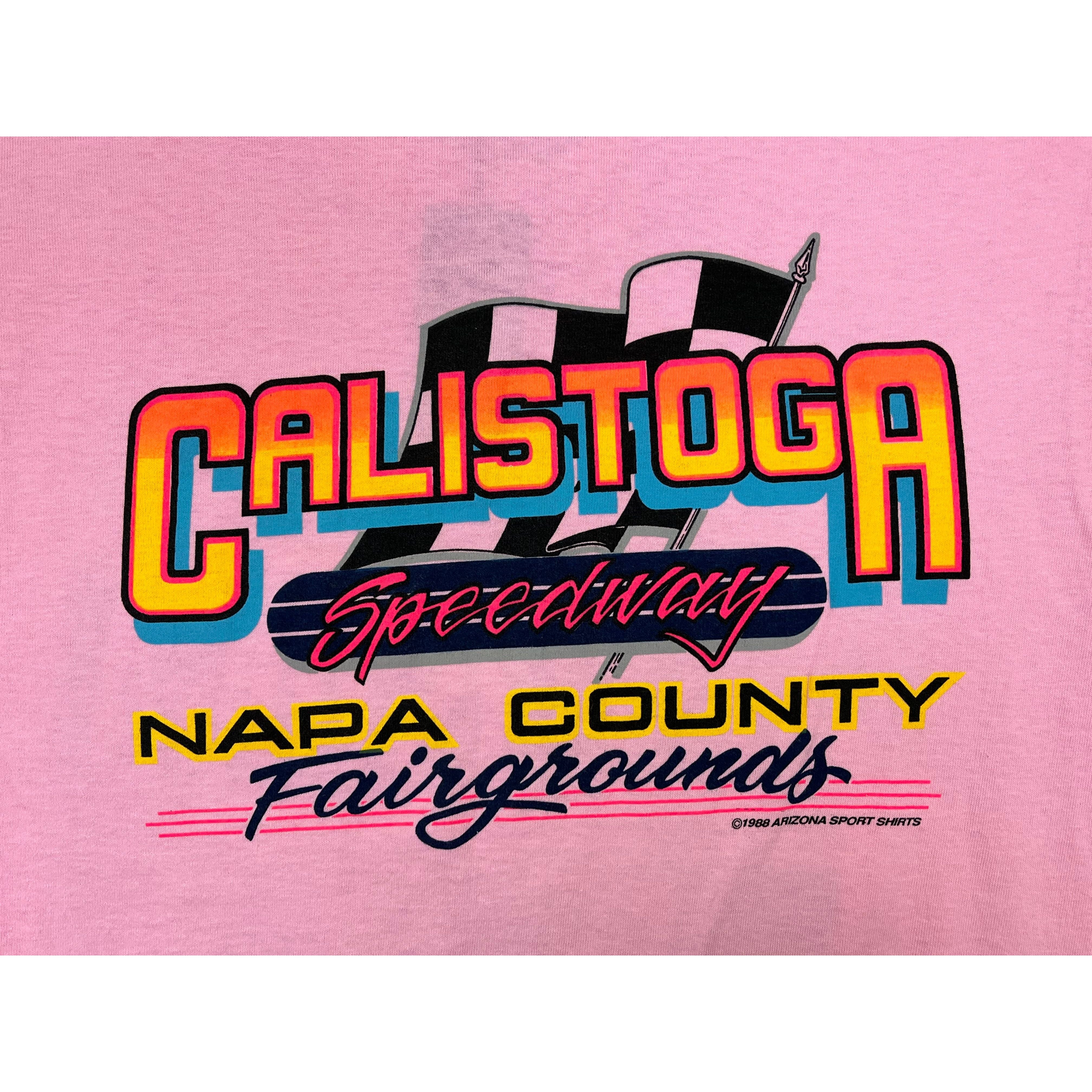 268973 (1989) Outlaws of Calistoga Speedway Napa County Pink T-Shirt