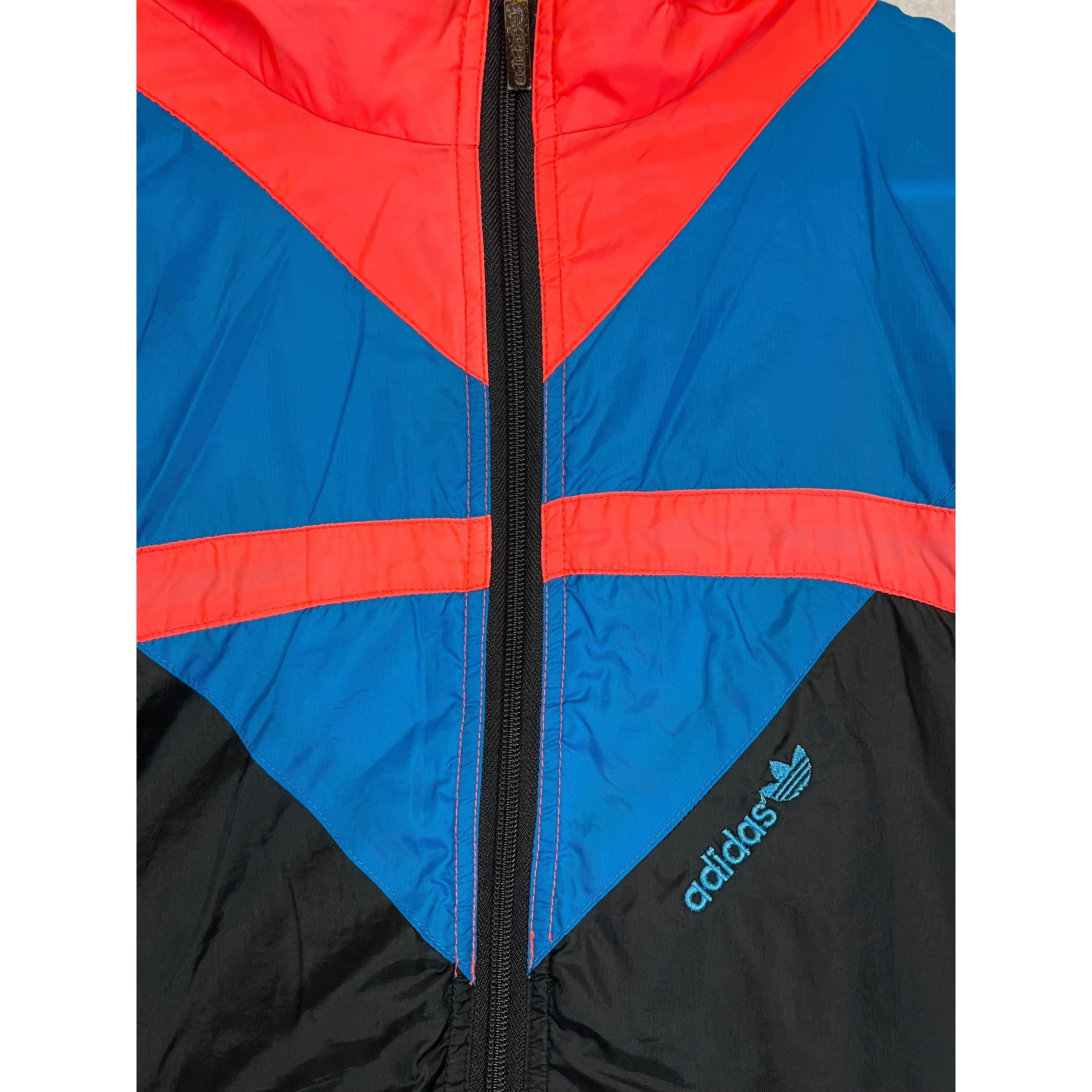 259912 (90s) Adidas Blue/Infrared Colorblock Windbreaker w/ hood