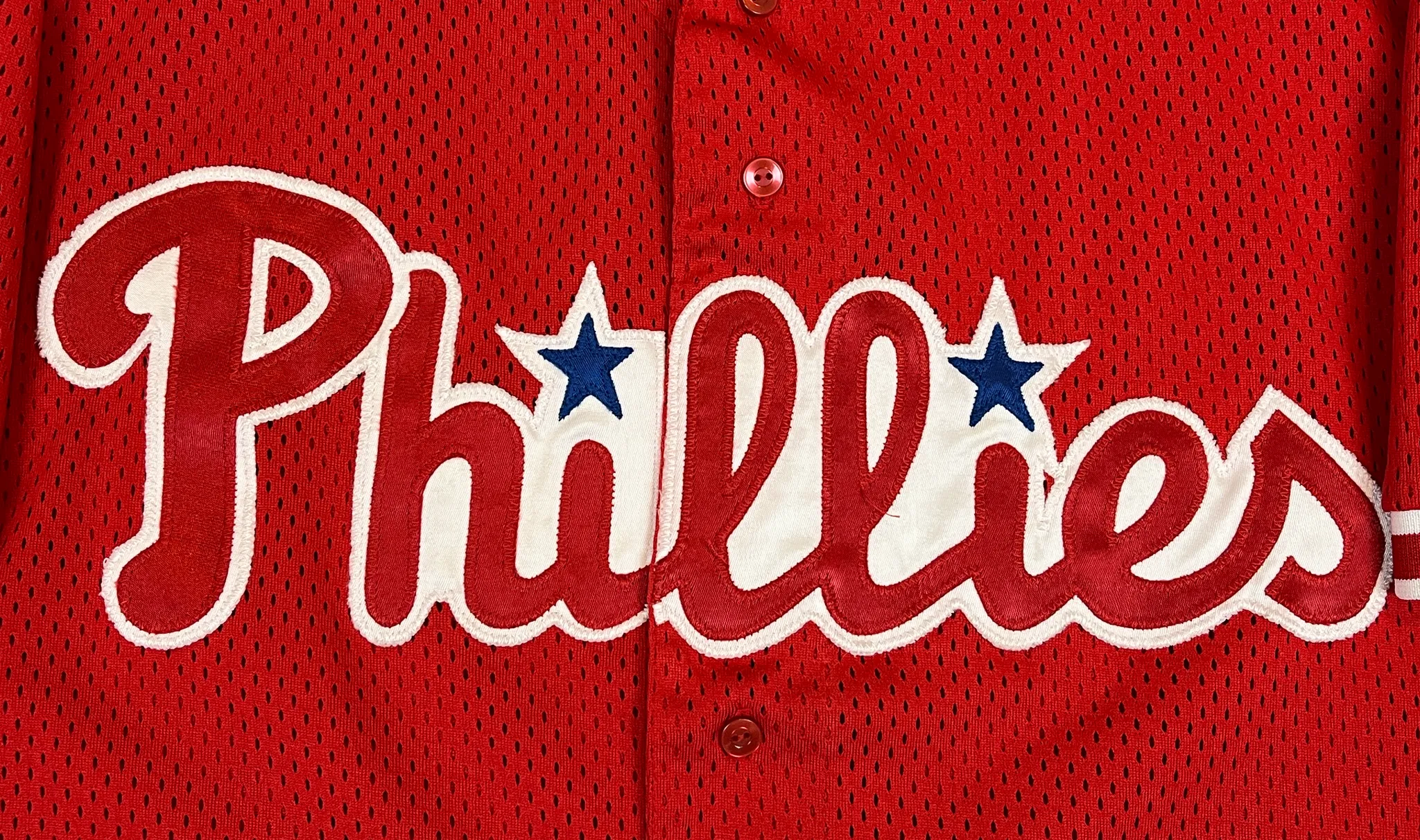 413699 (90s) Philadelphia Phillies Majestic Mesh Red Jersey