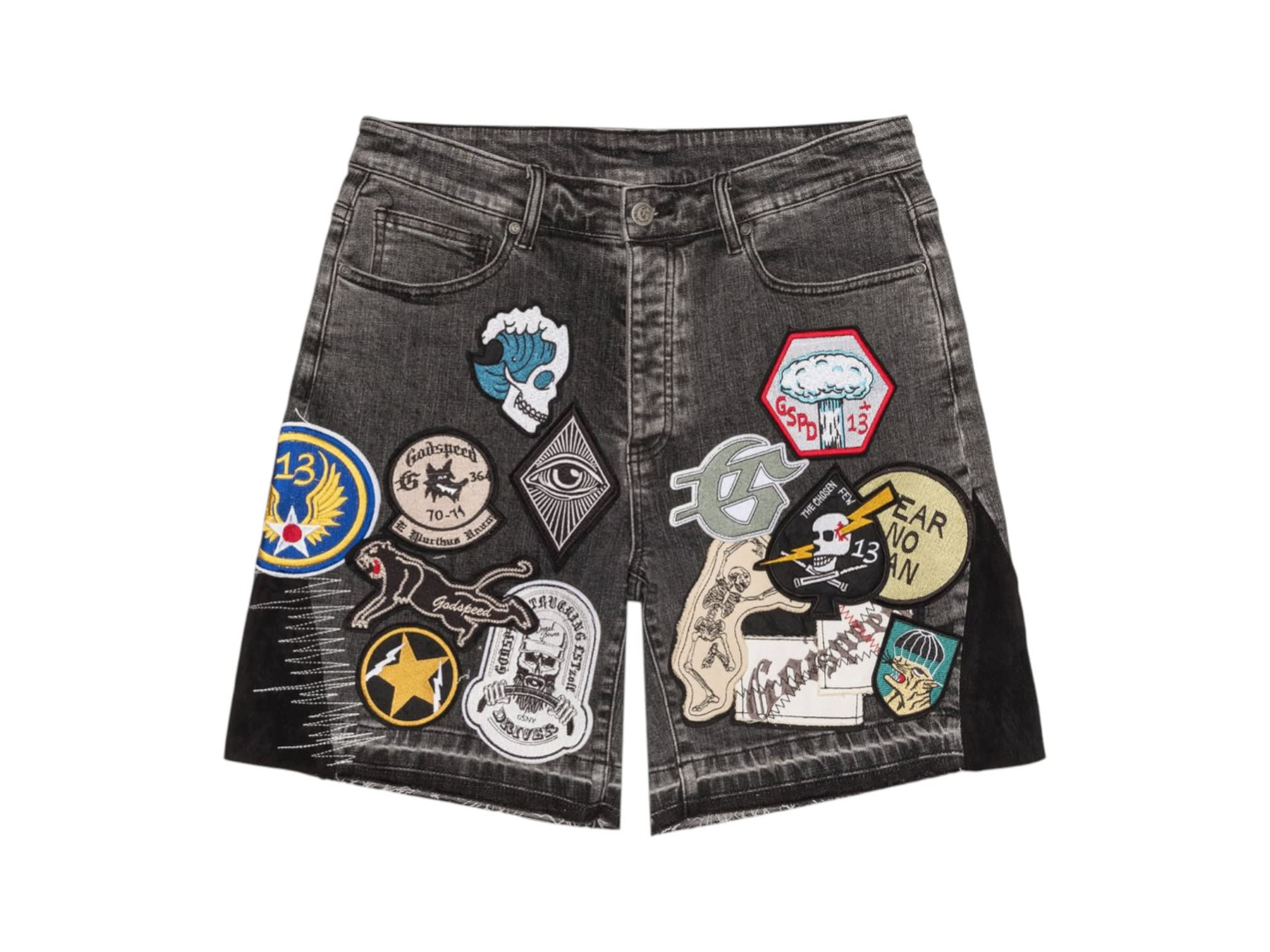 SP864 Godspeed Patchwork Denim Shorts V2 Grey