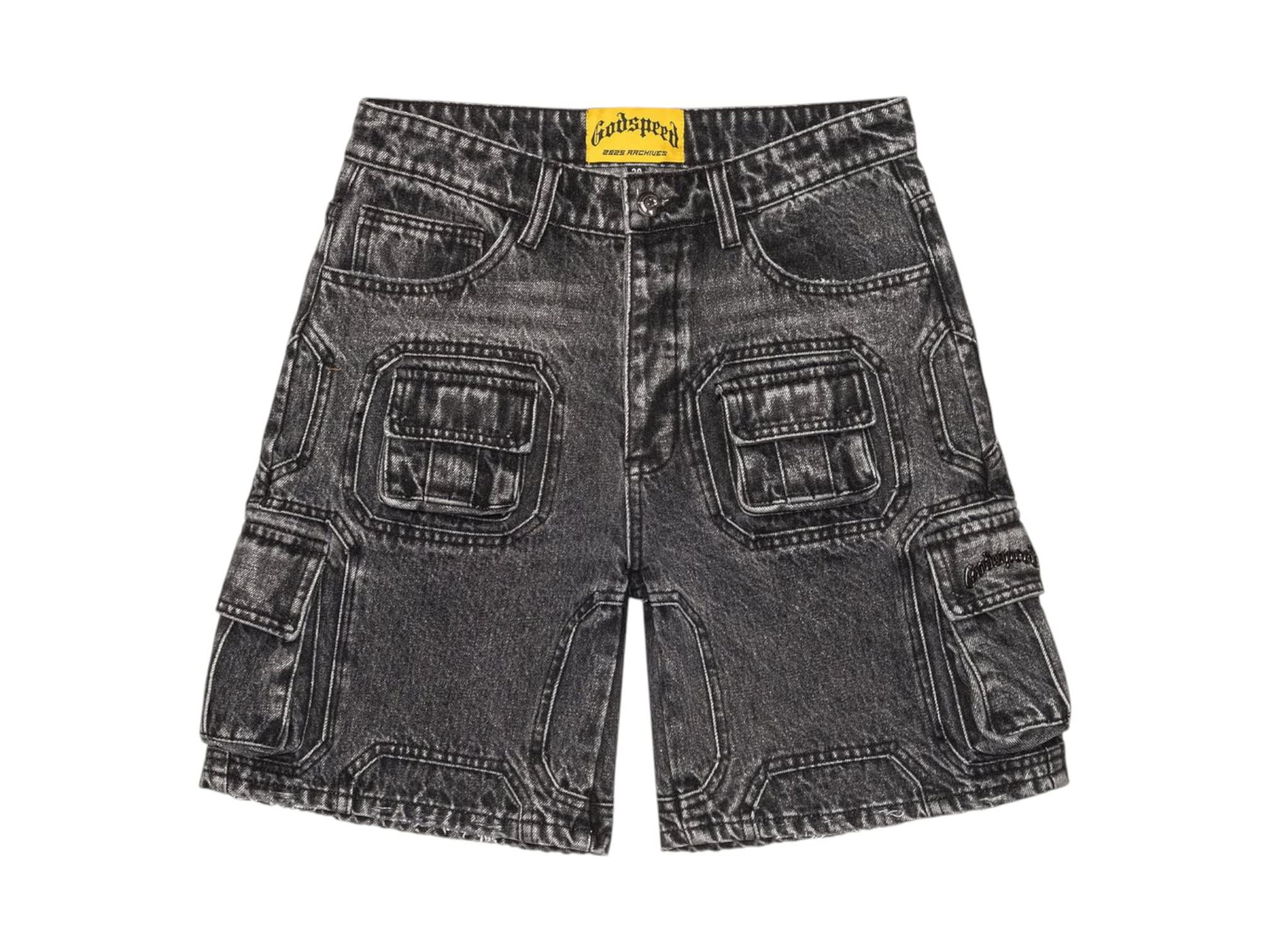 SP5968 Godspeed Octagon Cargo Denim Shorts Grey Wash
