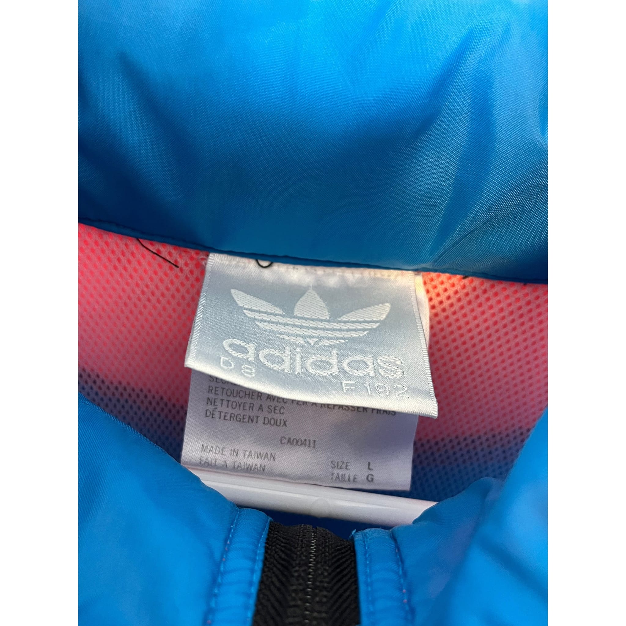 259912 (90s) Adidas Blue/Infrared Colorblock Windbreaker w/ hood