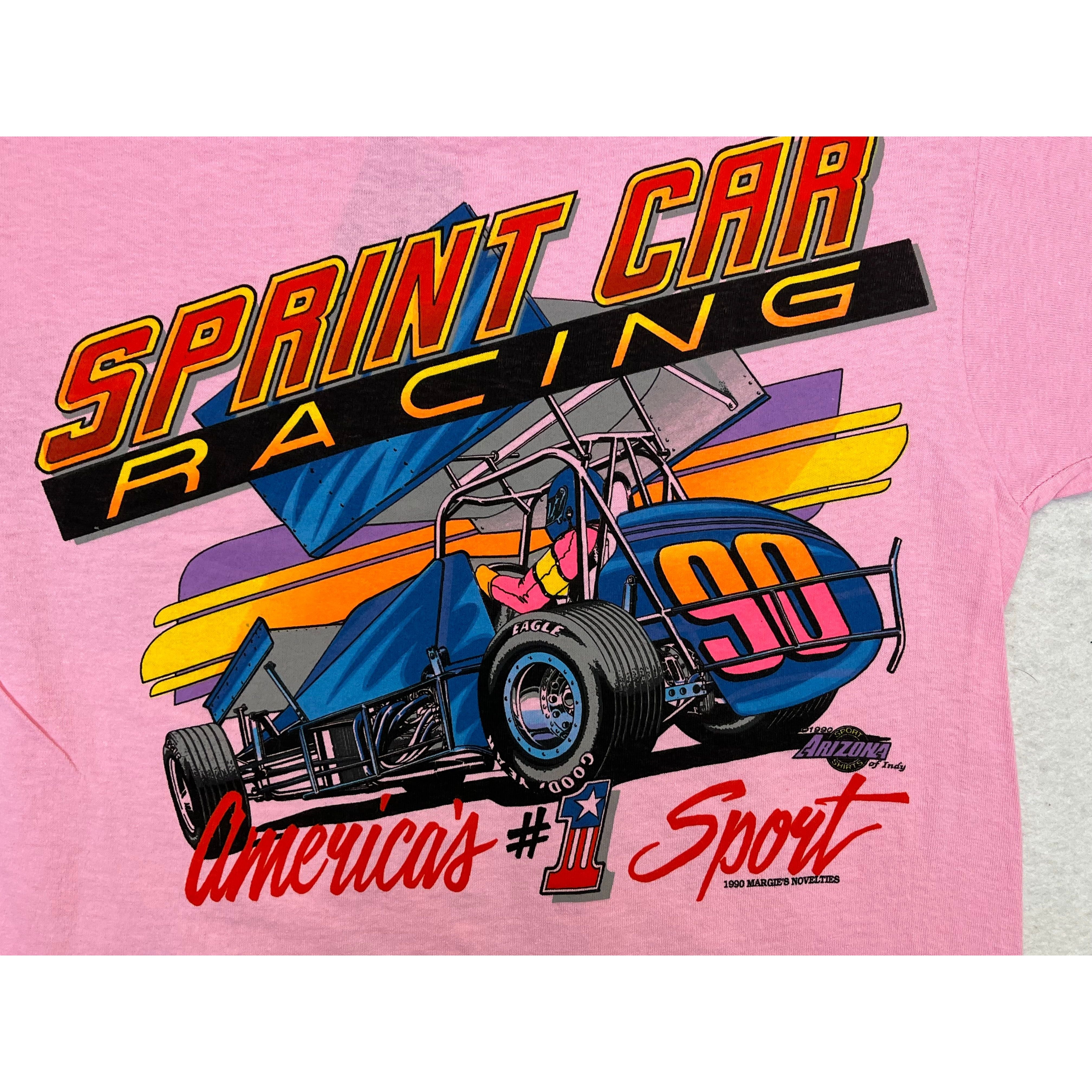 268985 (1990) Mud, Sweat, & Gears Sprint Car Dirt Racing Light Pink T-Shirt m