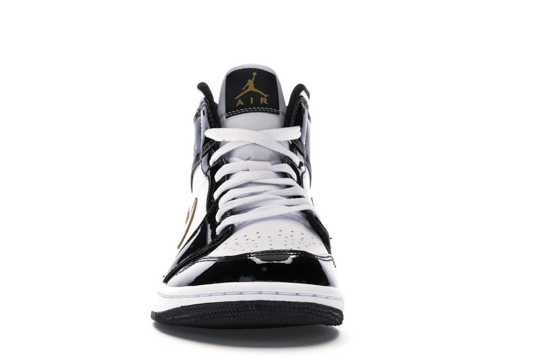 554743 Jordan 1 Mid Patent Black White Gold
