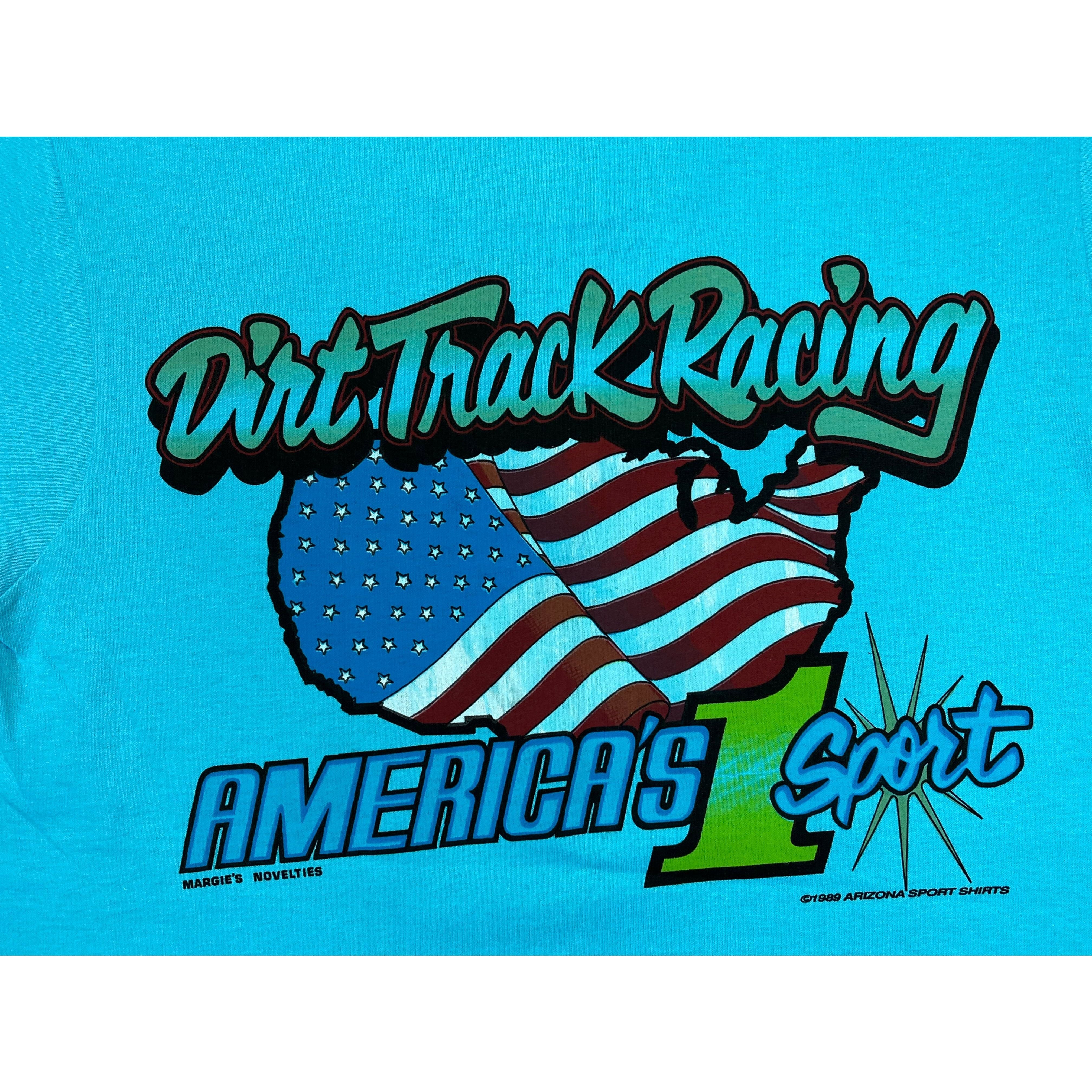 269050 (1990) Shit Happens, Sprint Car Racing Double Sided Blue T-Shirt m