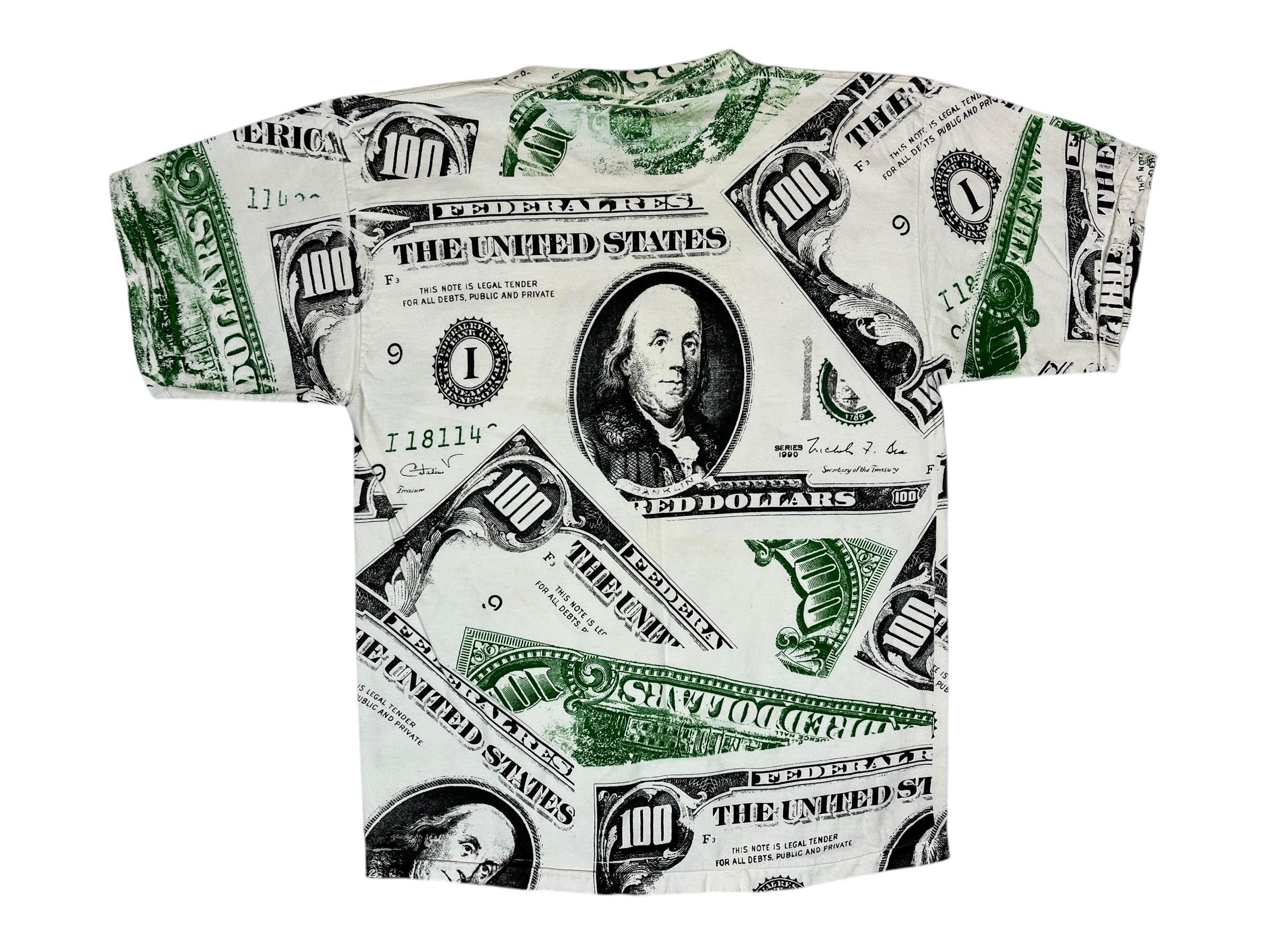375218 (90s) $100 Bill Benjamin Franklin All Over Print Money T-Shirt