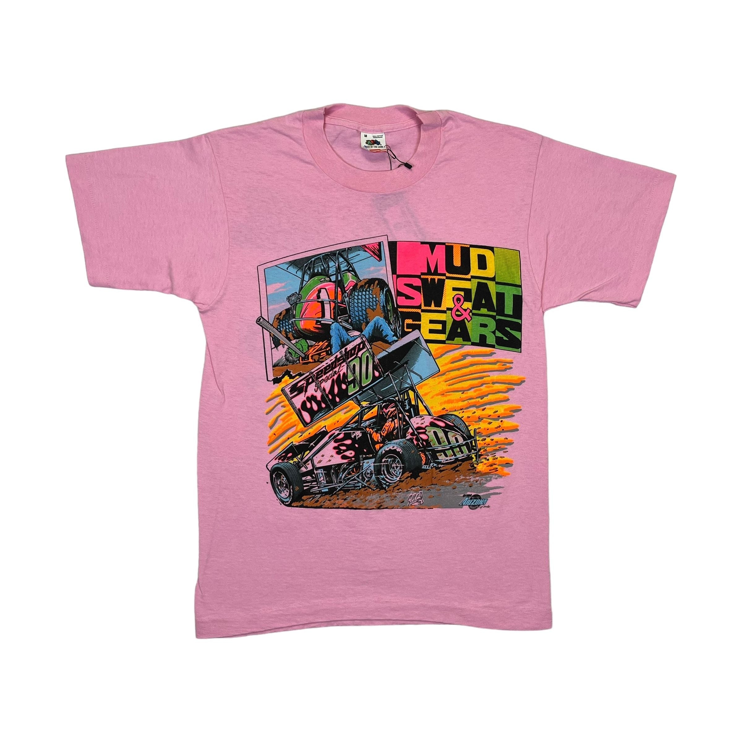 268985 (1990) Mud, Sweat, & Gears Sprint Car Dirt Racing Light Pink T-Shirt m