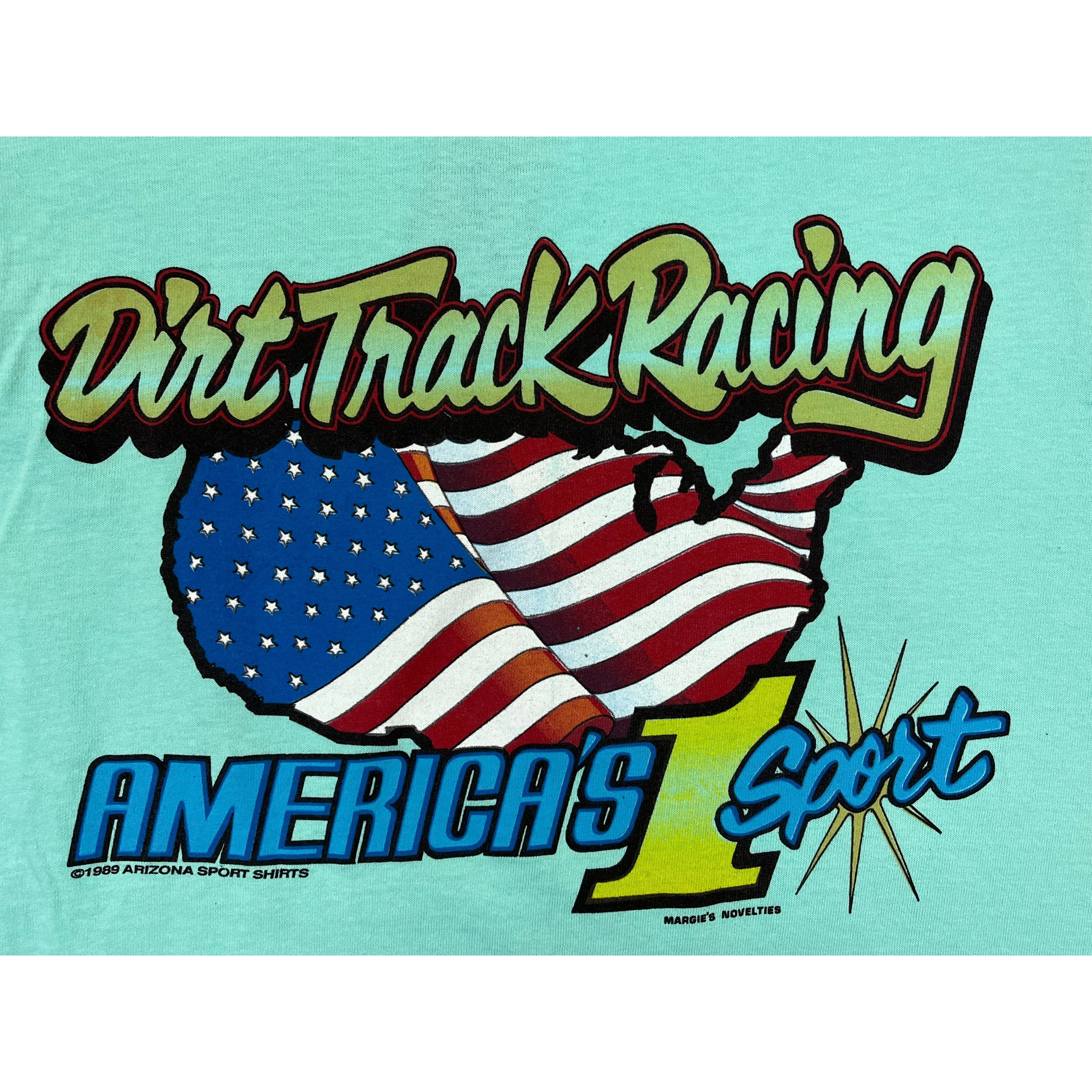 269052 (1990) Shit Happens, Sprint Car Racing Double Sided Green T-Shirt m