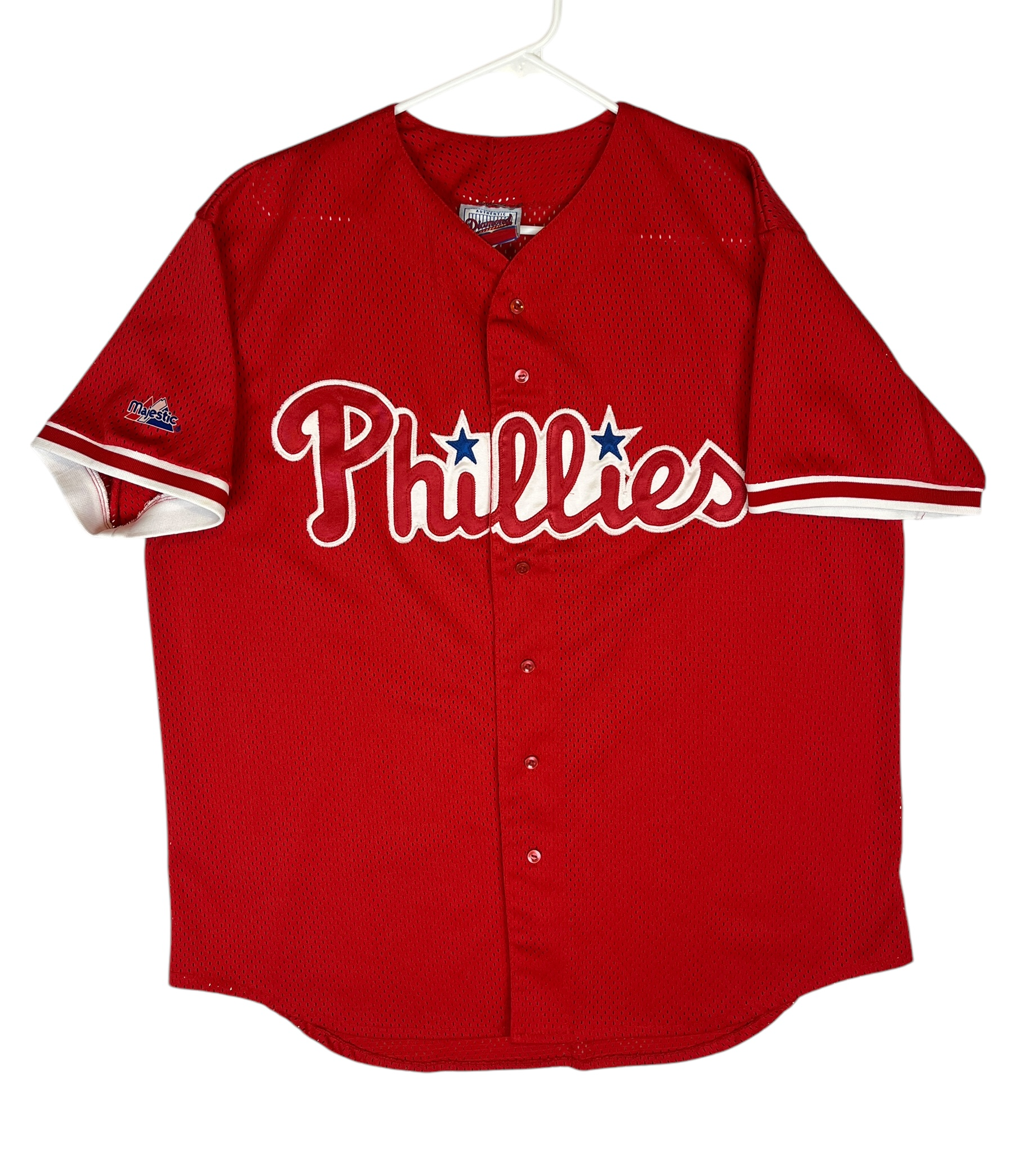 413699 (90s) Philadelphia Phillies Majestic Mesh Red Jersey
