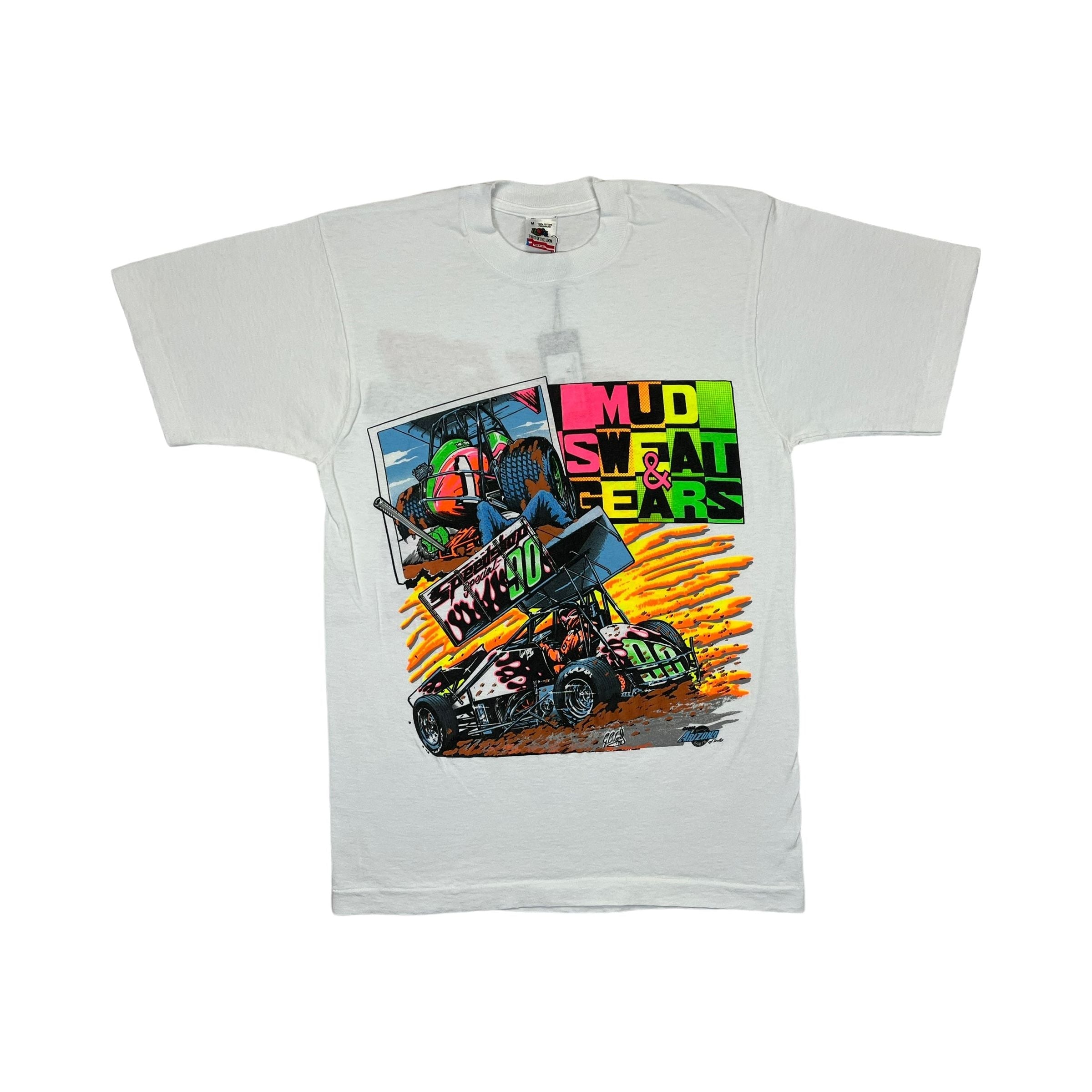 268980 (1990) Mud, Sweat, & Gears Sprint Car Dirt Racing White T-Shirt