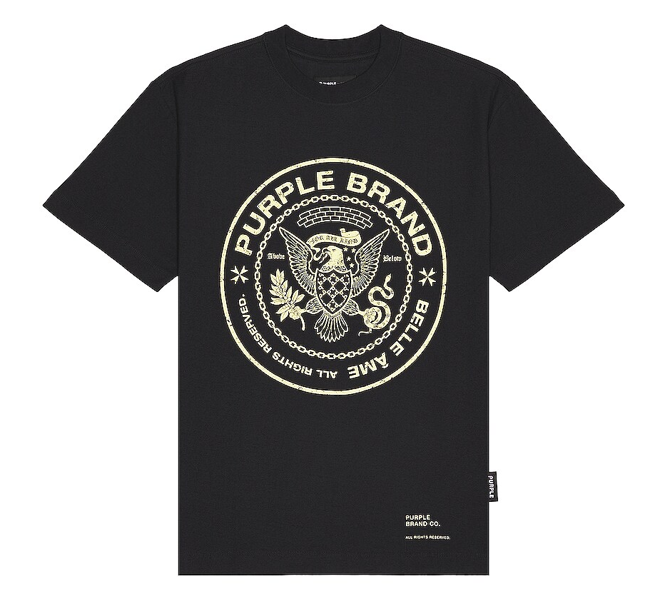264357 Purple Brand Textured Jersey SS Tee Great Seal Black