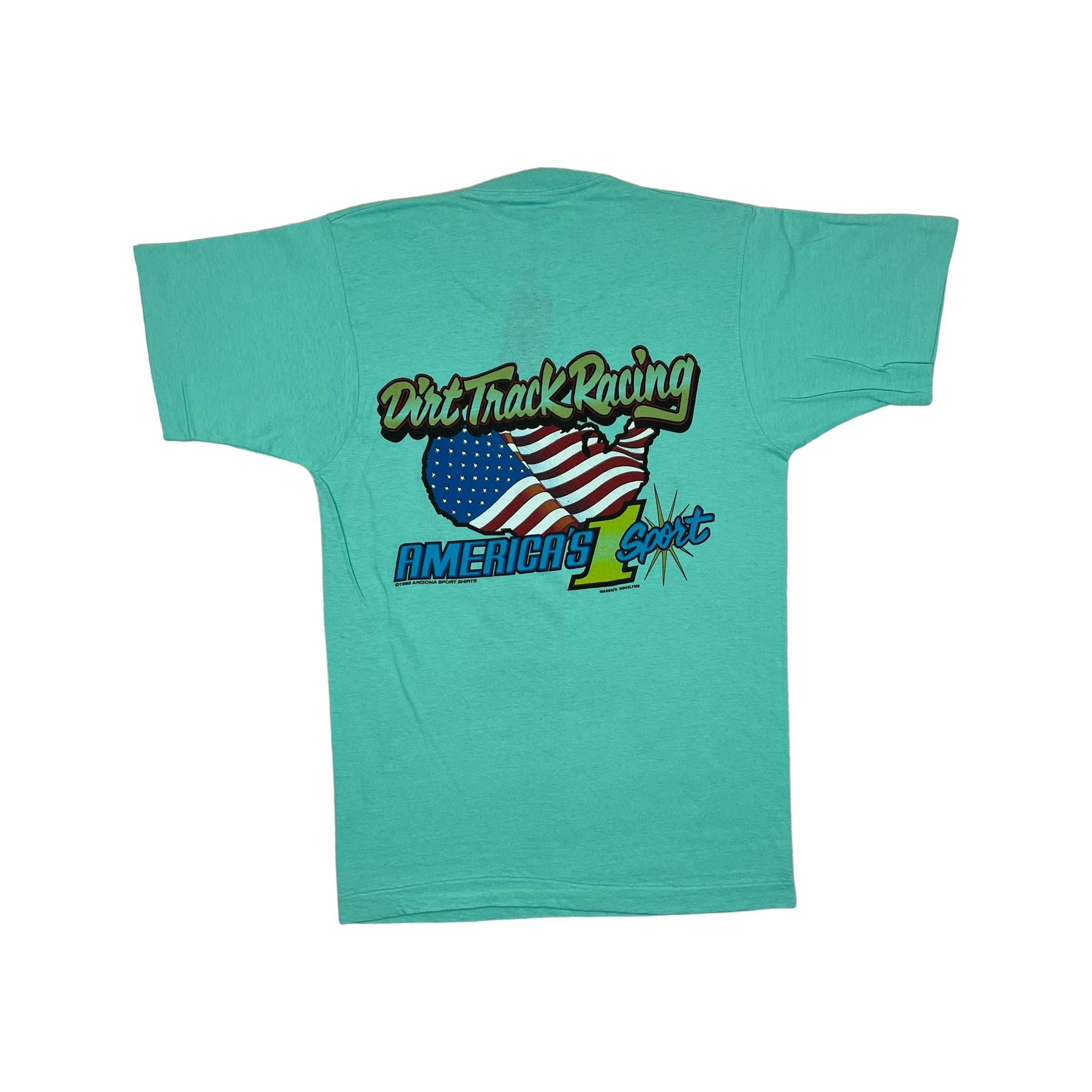 269052 (1990) Shit Happens, Sprint Car Racing Double Sided Green T-Shirt m