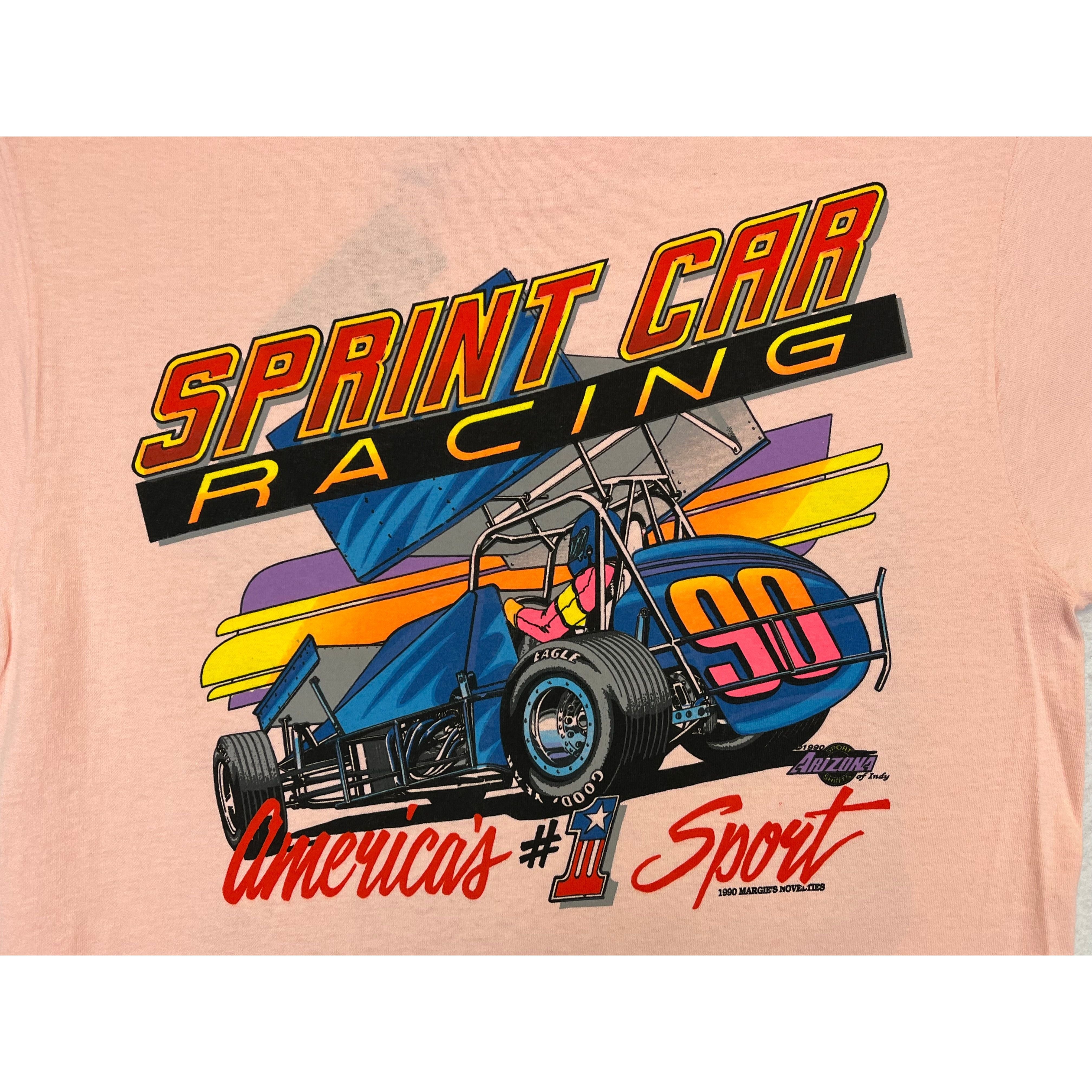 268995 (1990) Beers, Bikinis, & Racing Sprint Car Dirt Racing Peach T-Shirt