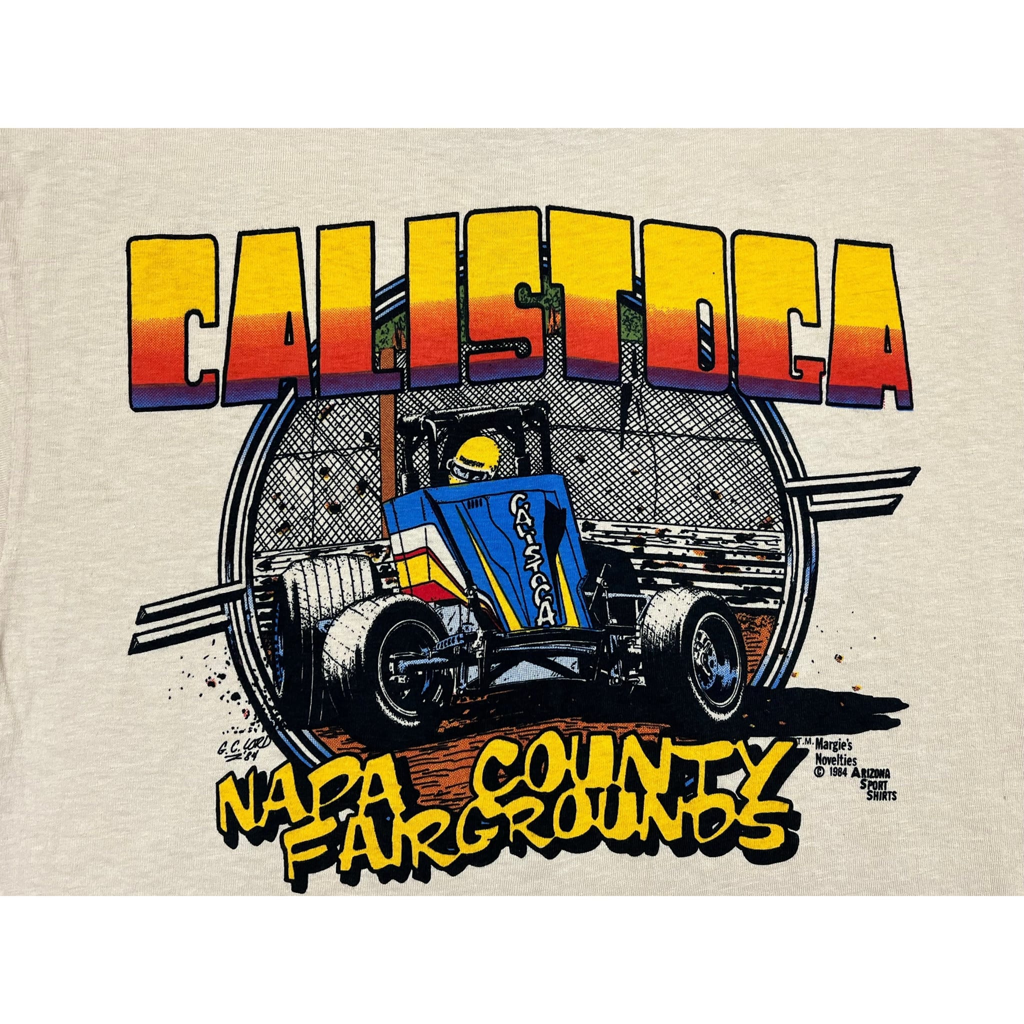 268992 (1984) Flirtin' with Disaster Calistoga Sprint Car Racing Beige T-Shirt