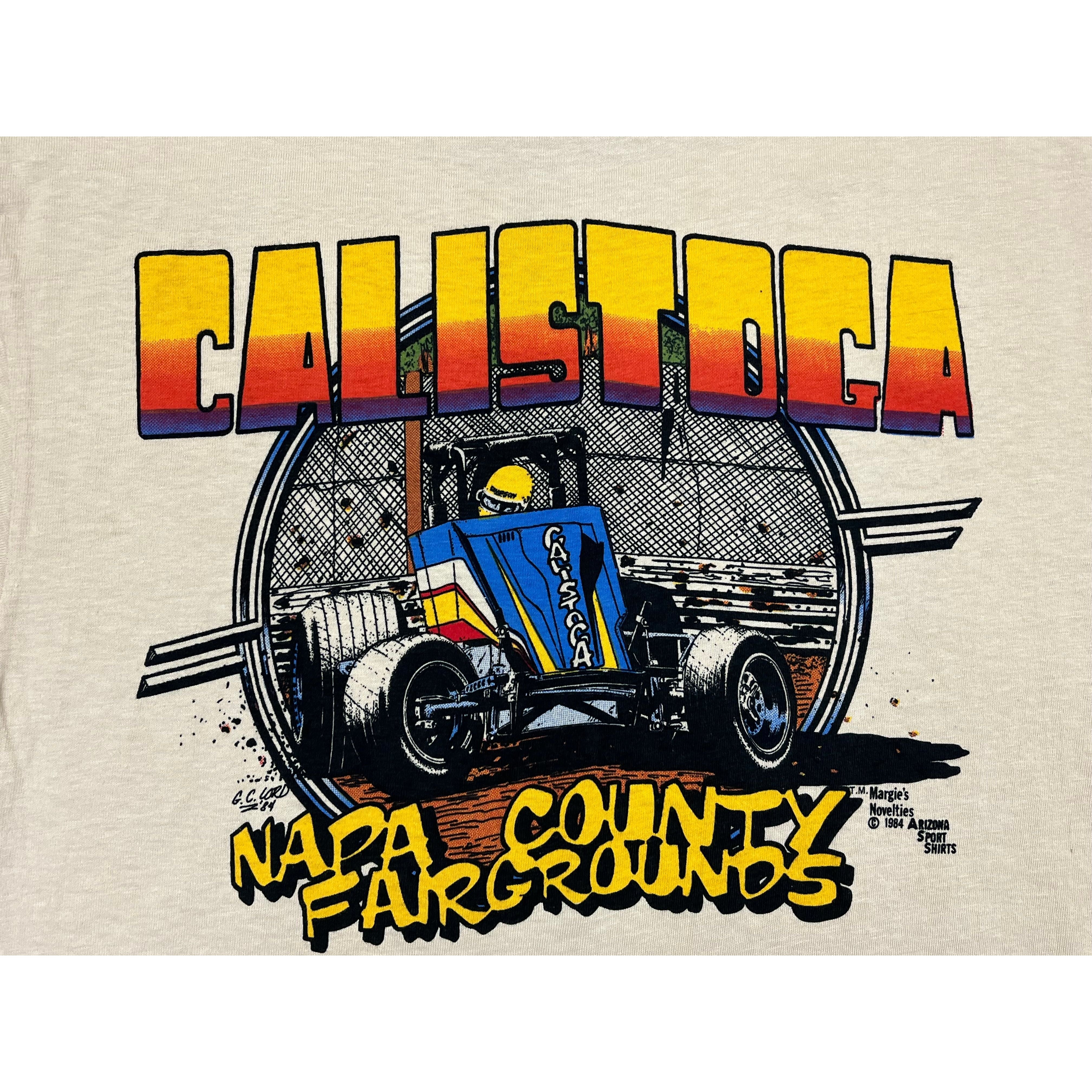 268992 (1984) Flirtin' with Disaster Calistoga Sprint Car Racing Beige T-Shirt