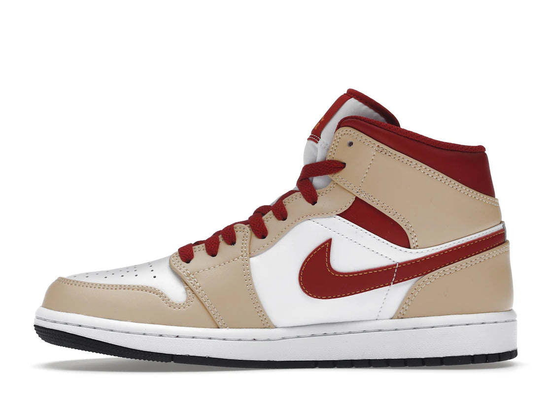 648029 Jordan 1 Mid Light Curry Cardinal