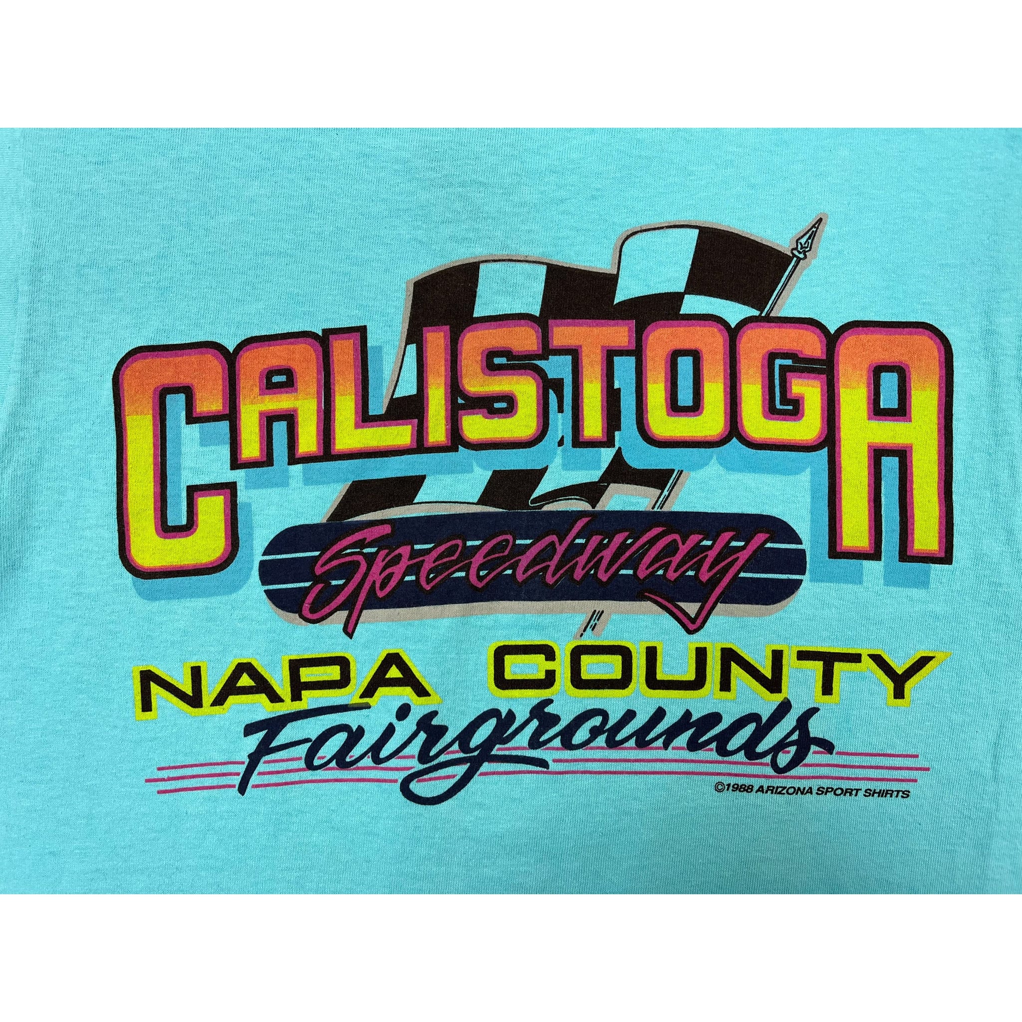 268966 (1989) Outlaws of Calistoga Speedway Napa County Sea Blue T-Shirt