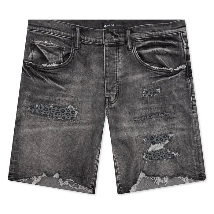 265181 Purple Brand Black Leopard Print Jean Shorts