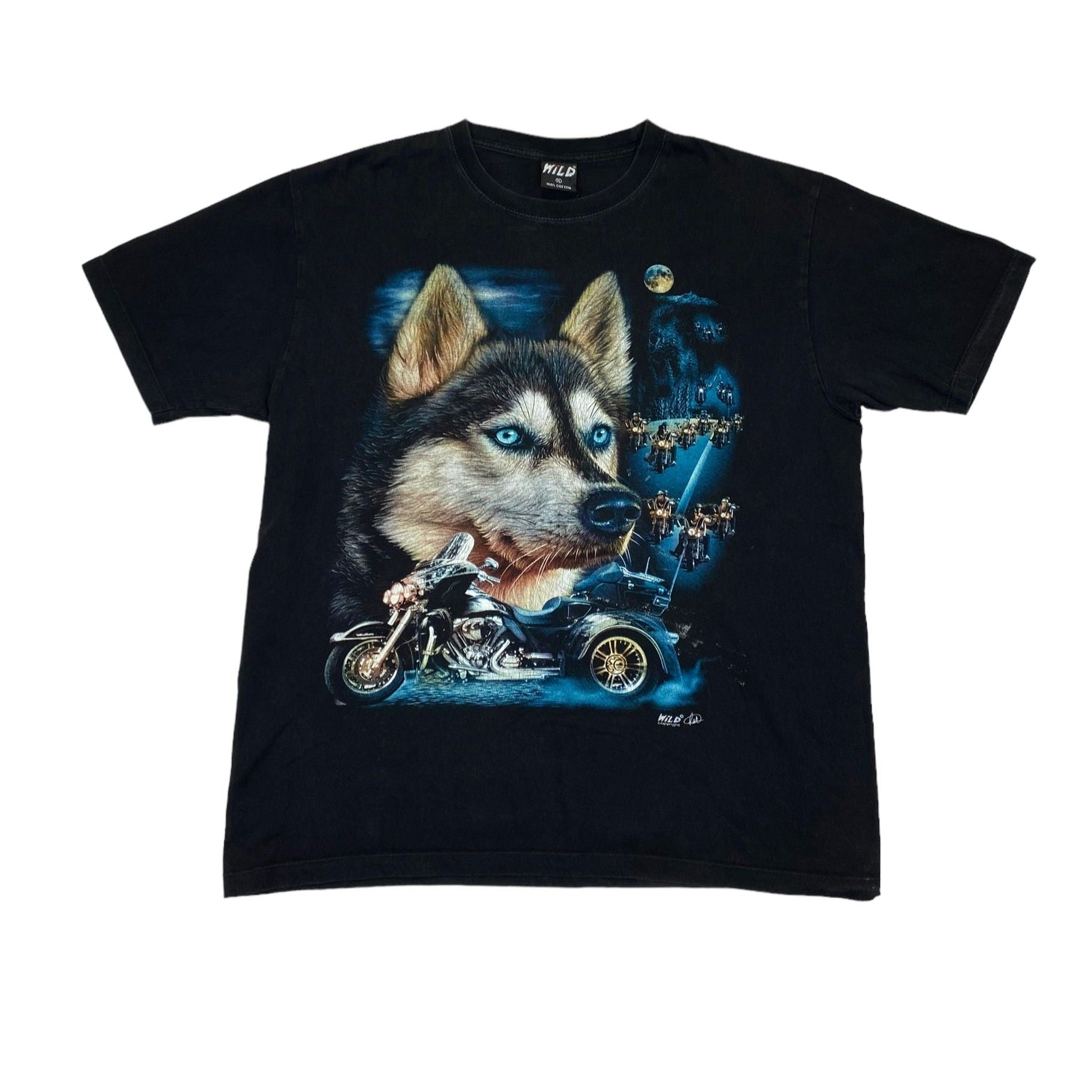 338020 (90s) Wolf Wildlife Motorcycle Biker Double Sided T-Shirt