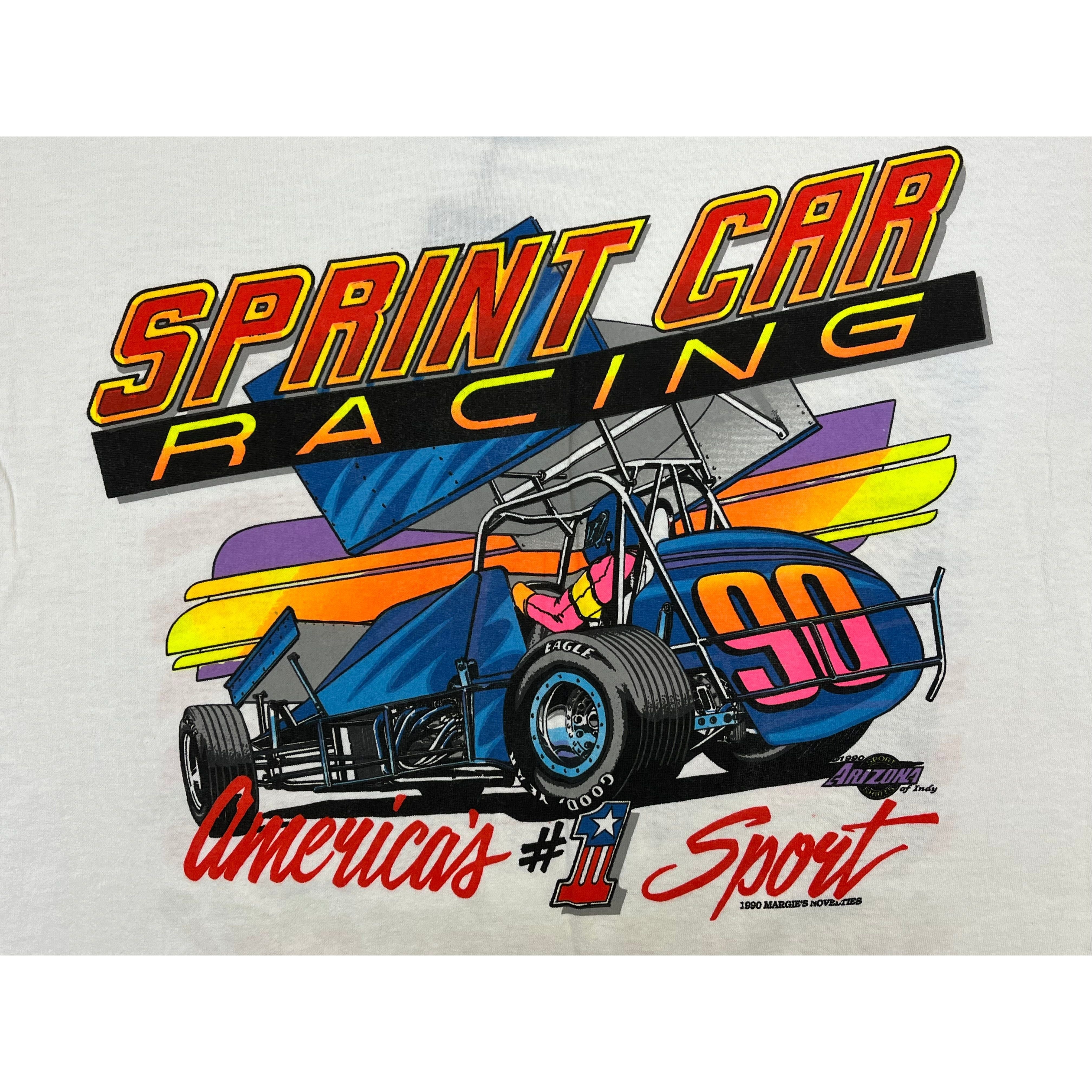 268996 (1990) Beers, Bikinis, & Racing Sprint Car Dirt Racing White T-Shirt