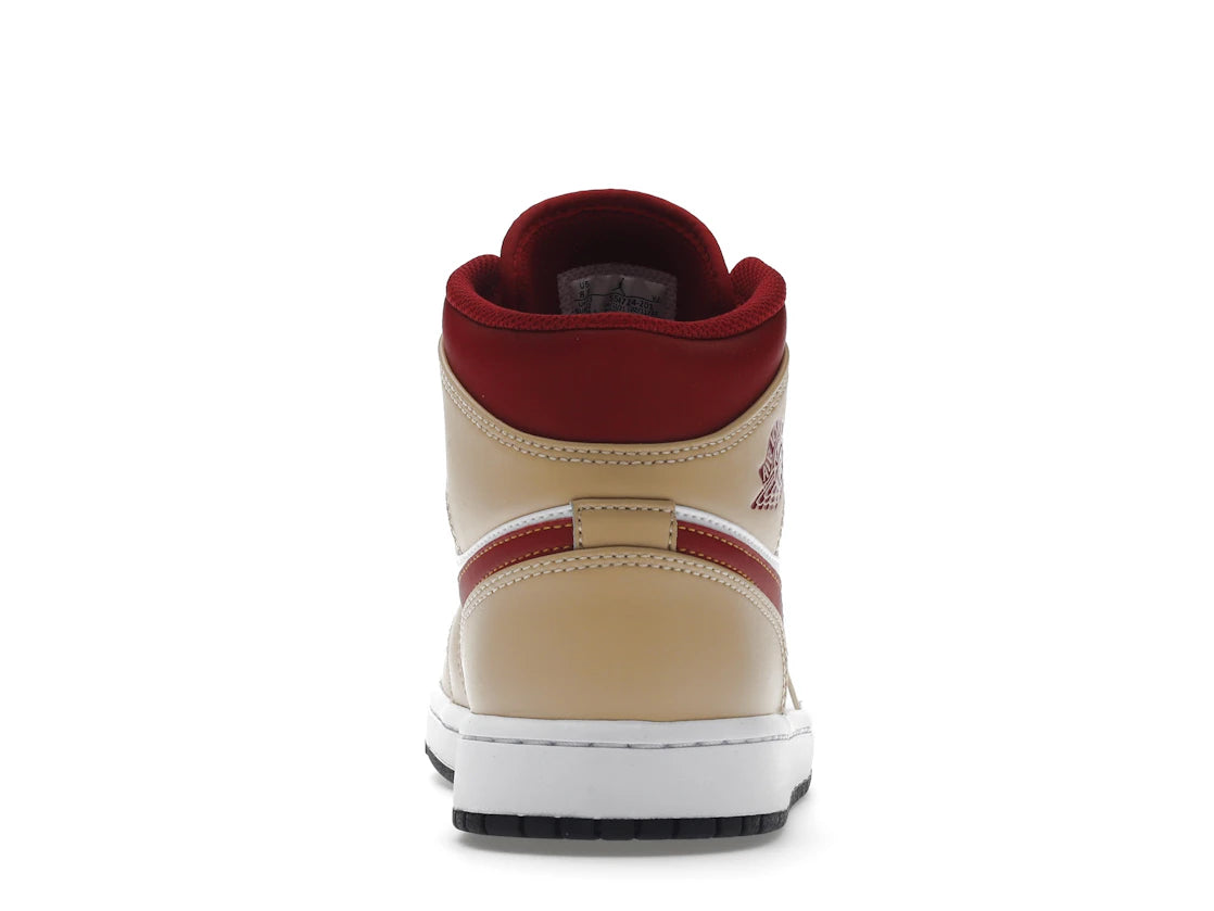 648029 Jordan 1 Mid Light Curry Cardinal