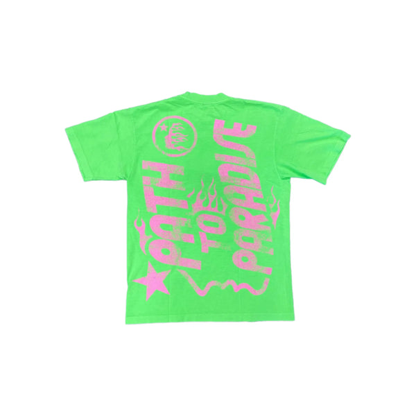 Hellstar Studios Jesus Emblem Short Sleeve Tee Shirt Green/Pink