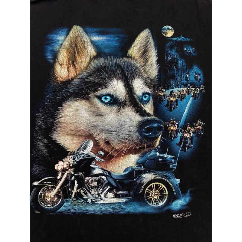 (90s) Wolf Wildlife Motorcycle Biker Double Sided T-Shirt