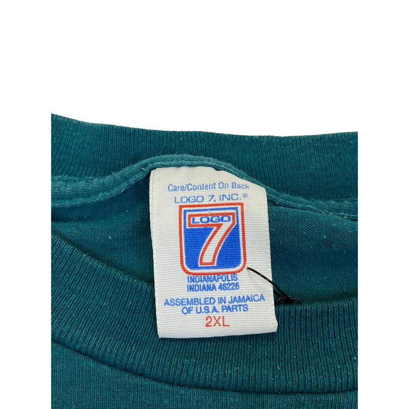 (2000) New York Yankees Logo 7 Rare Color Green MLB T-Shirt