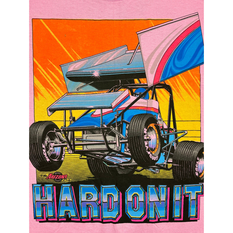 (1990) Hard On It, Sprint Car Racing Double Sided Purple T-Shirt L