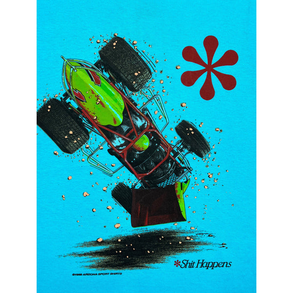 (1990) Shit Happens, Sprint Car Racing Double Sided Blue T-Shirt s