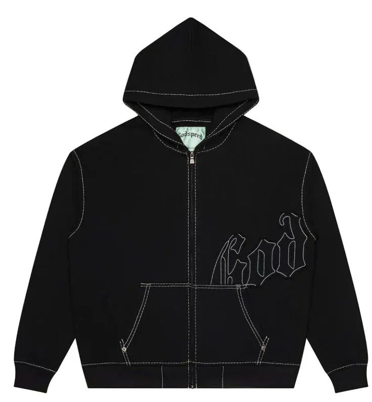 SP4910 Godspeed OG Logo Stitched Hoodie Black/Black